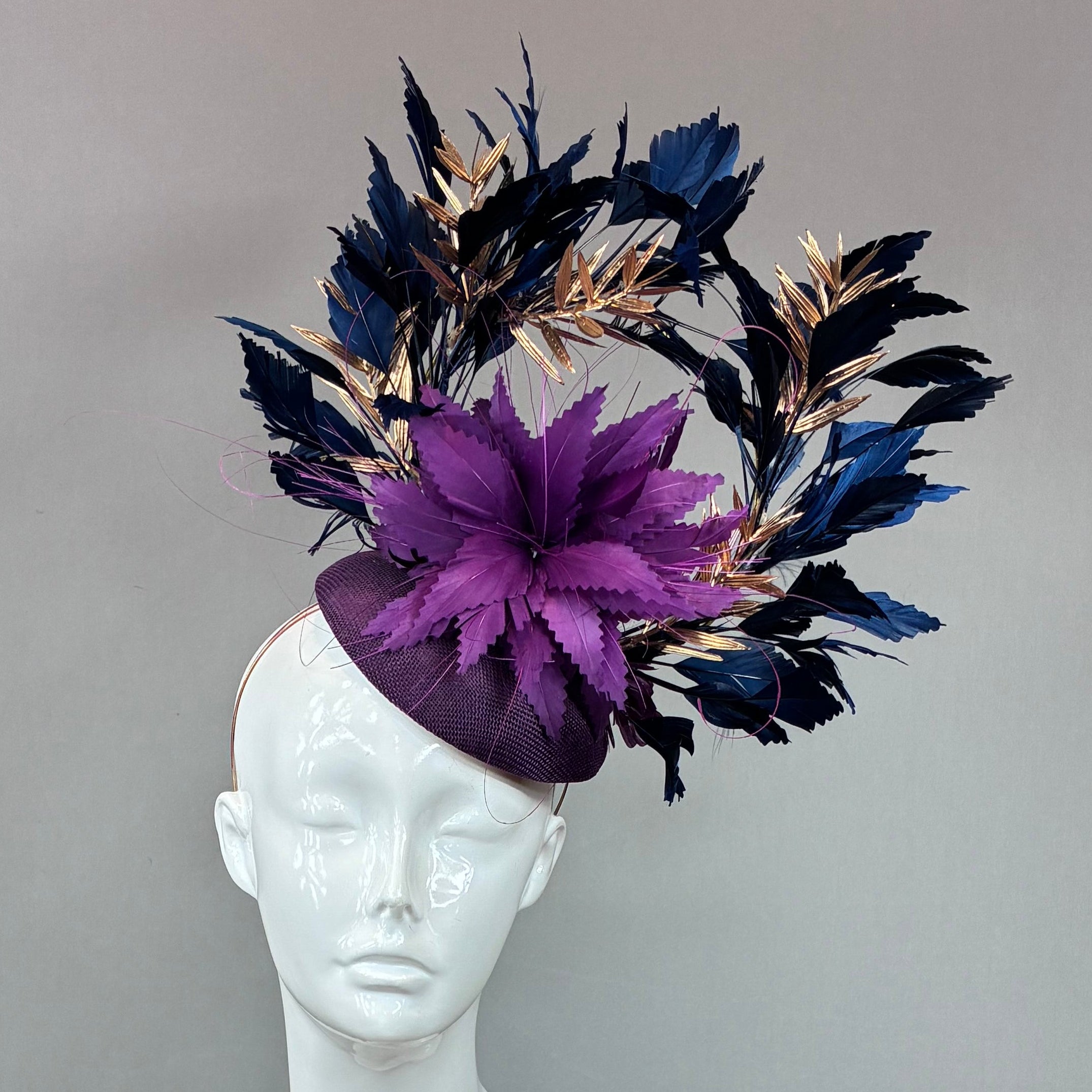 Purple and Navy Blue Derby Fascinator, Kentucky Derby Hat Alternative, Kentucky derby hat (GOLD LINE)