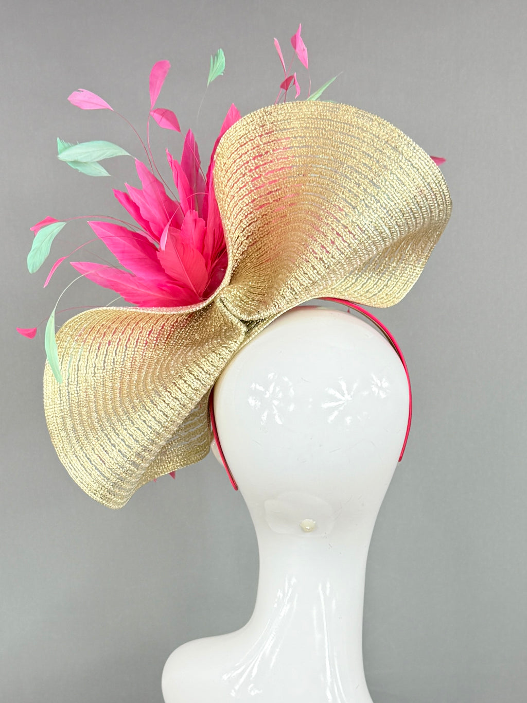 Kentucky Derby Fascinator Hat | Pink, blue, and gold Headpiece | Derbyologie