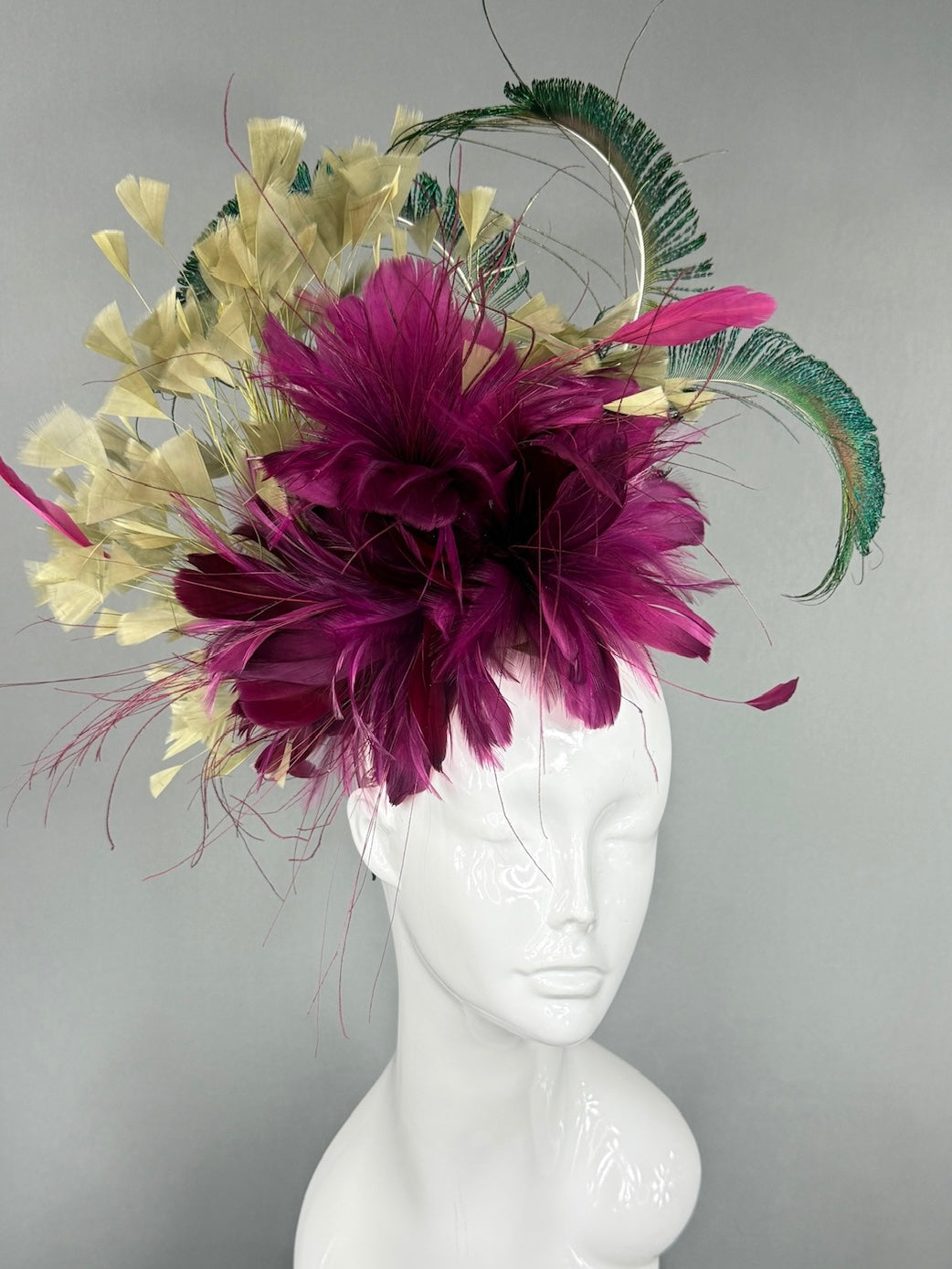 Kentucky Derby Fascinator Hat |  Purple, gold, and green feathered Headpiece | Derbyologie