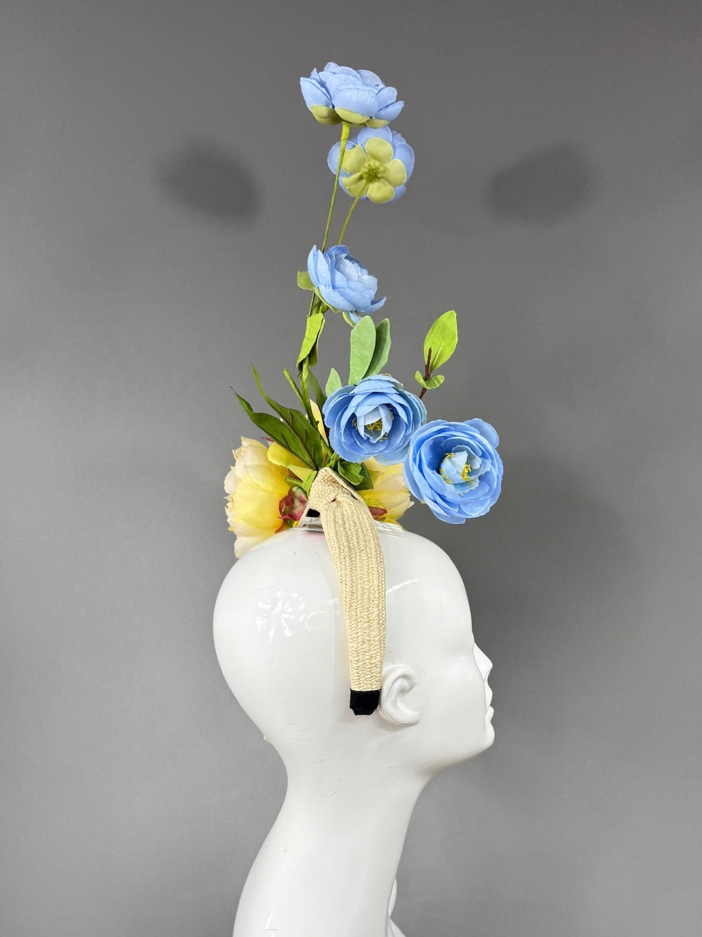 Kentucky Derby Fascinator Hat | Yellow and blue flowered Headpiece | Derbyologie