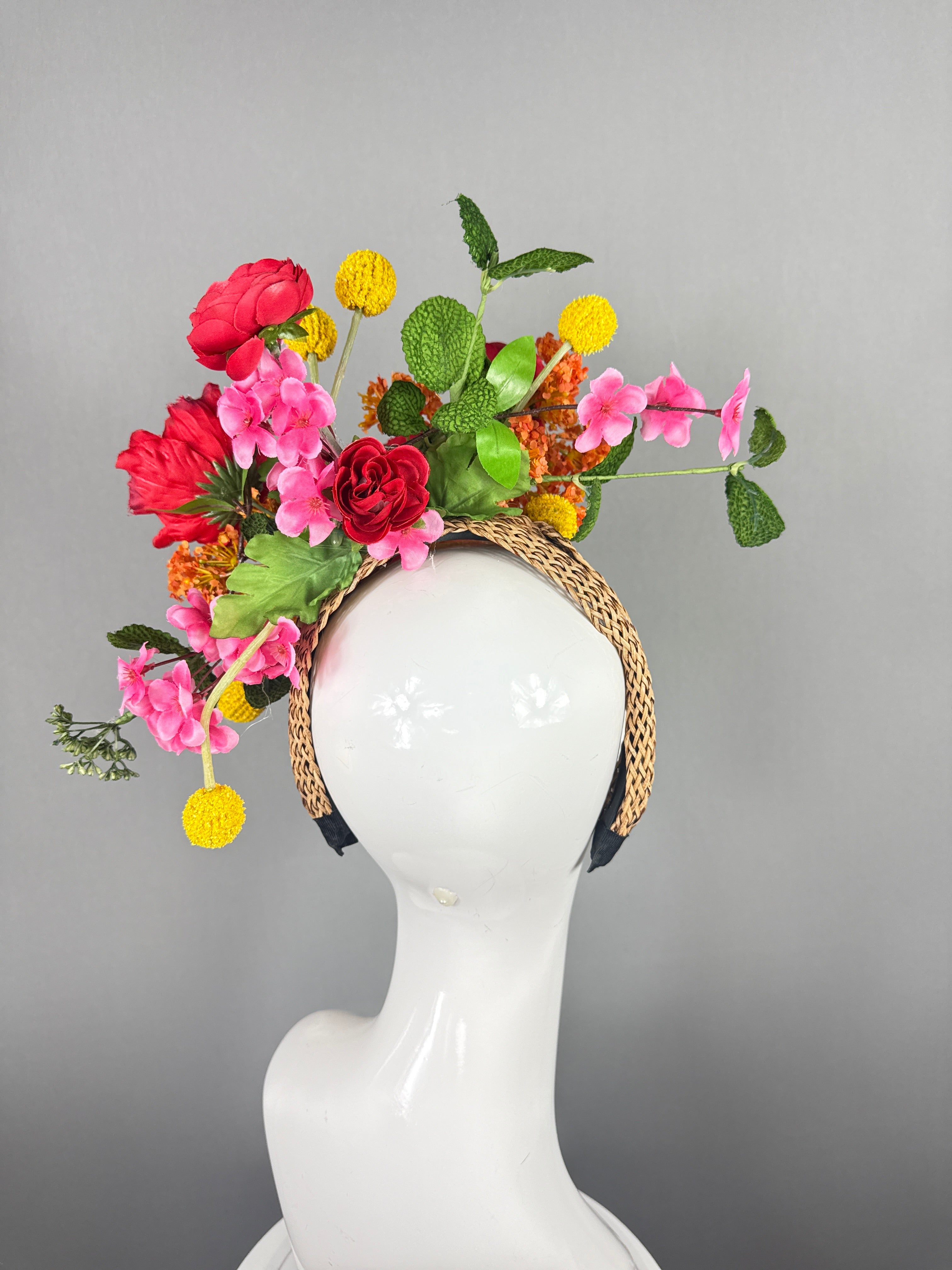Kentucky Derby Fascinator Hat | Red, Orange, Yellow Flower Headpiece | Derbyologie