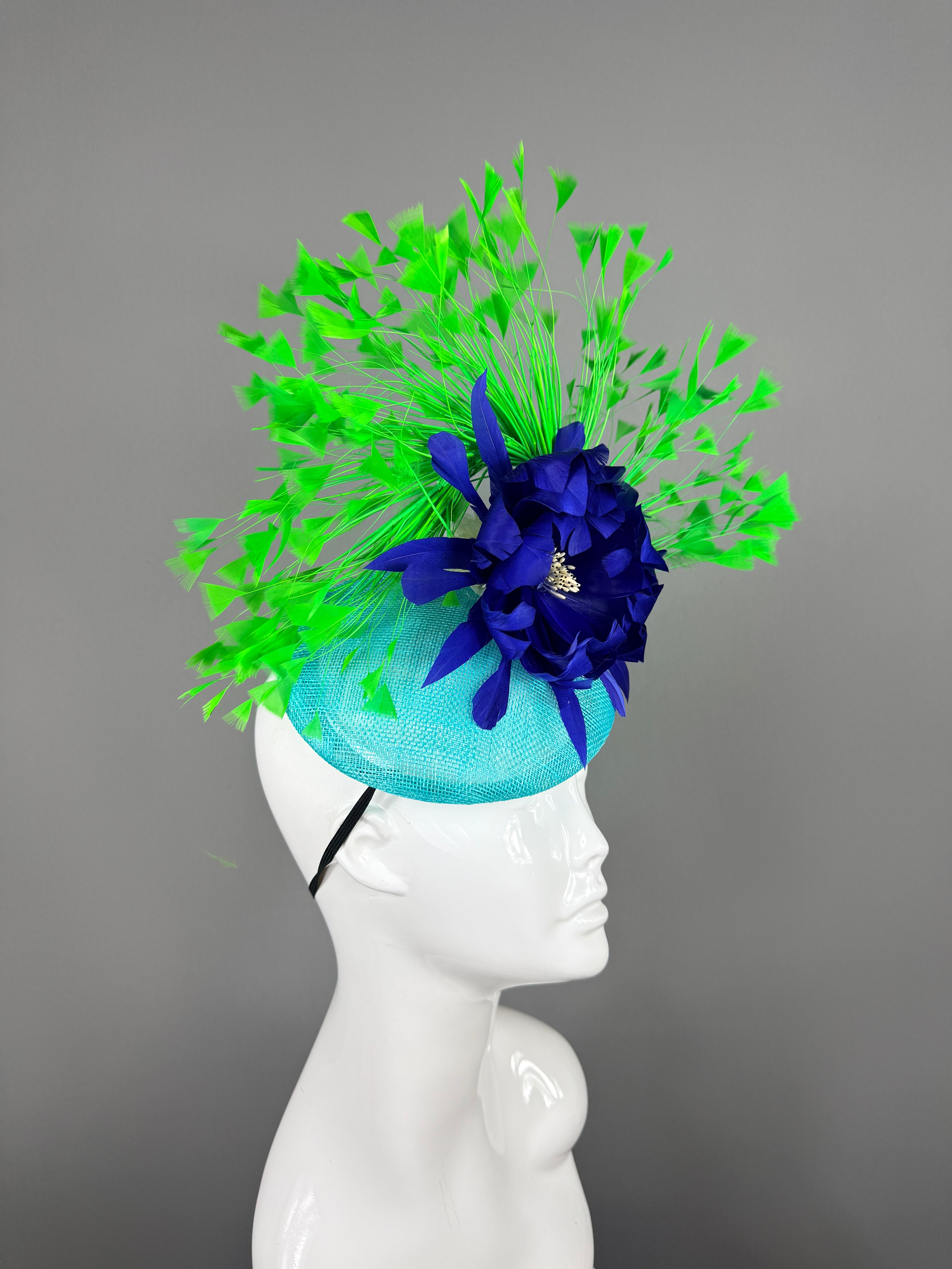 Kentucky Derby Fascinator Hat | Green, Blue and Turquoise Feather Flower Headpiece | Derbyologie