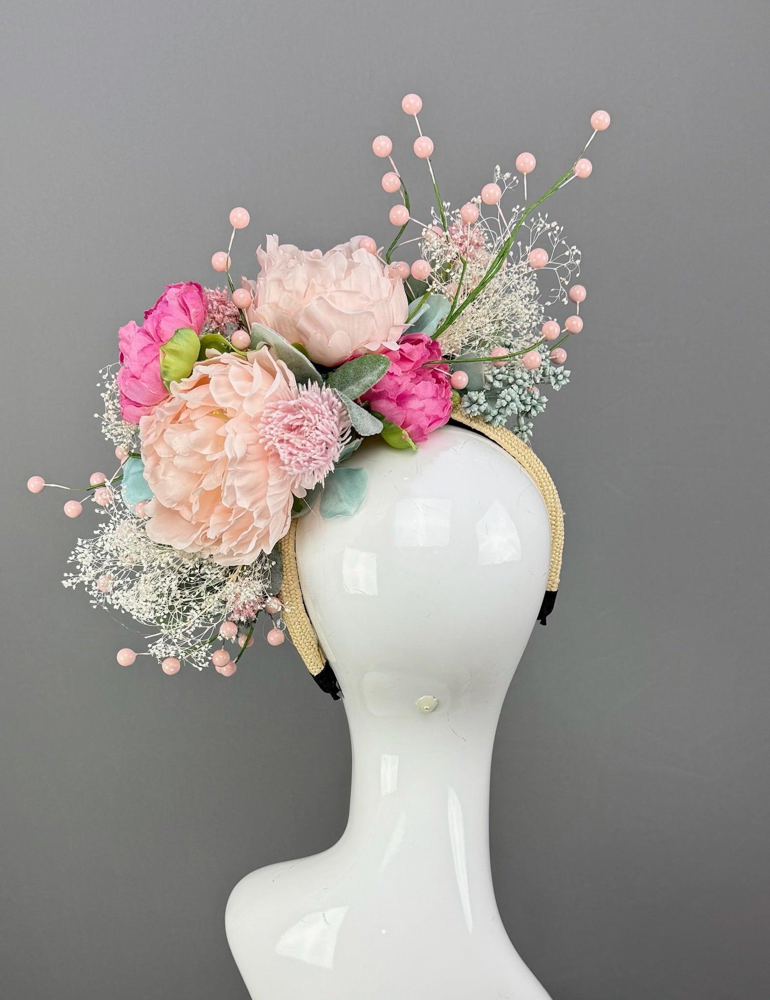 Aqua and Pink floral Kentucky Derby fascinator, Derby Hat Alternative (PLATINUM LINE)