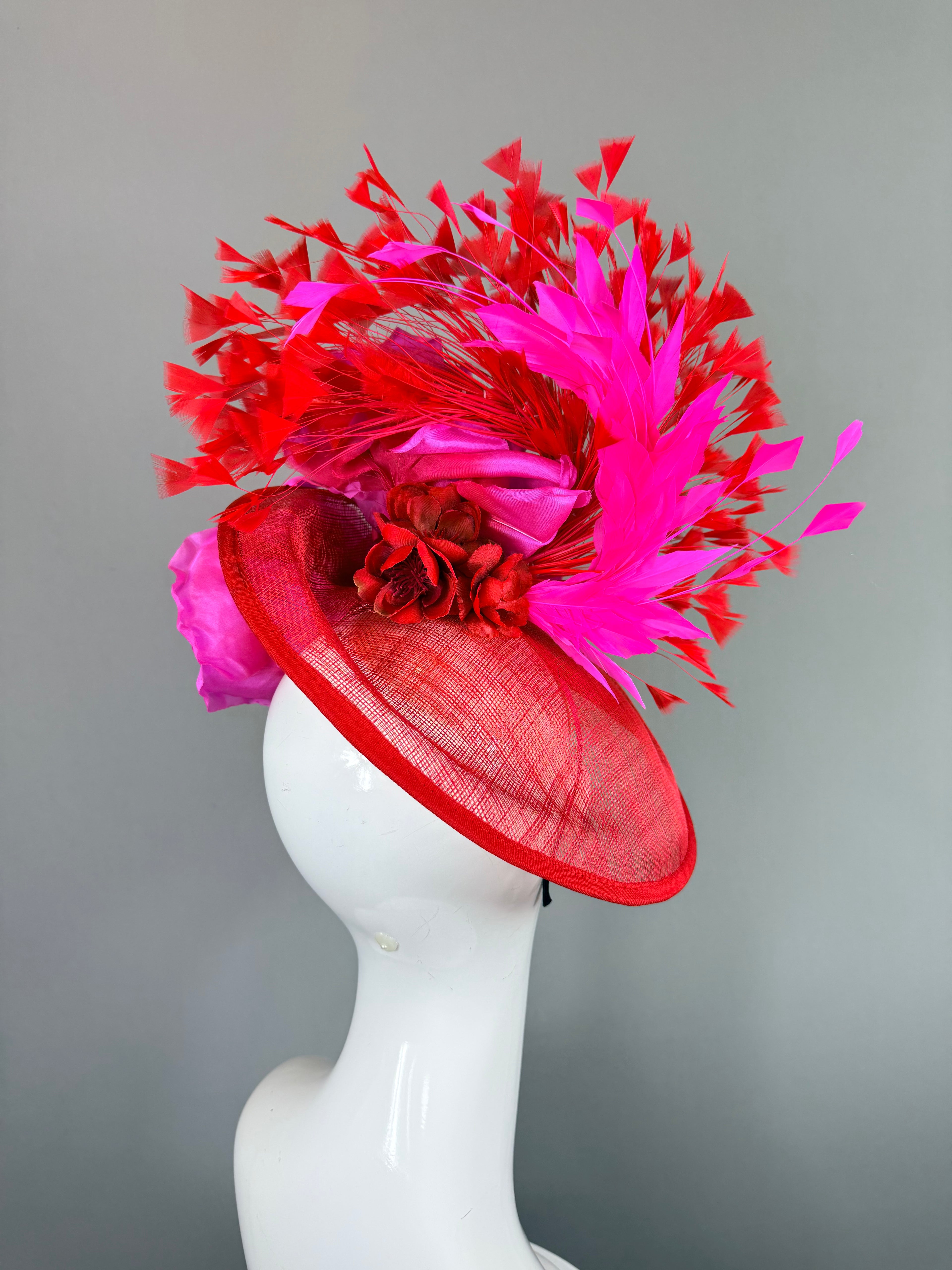 Kentucky Derby Fascinator Hat | Red and Pink Headpiece | Derbyologie