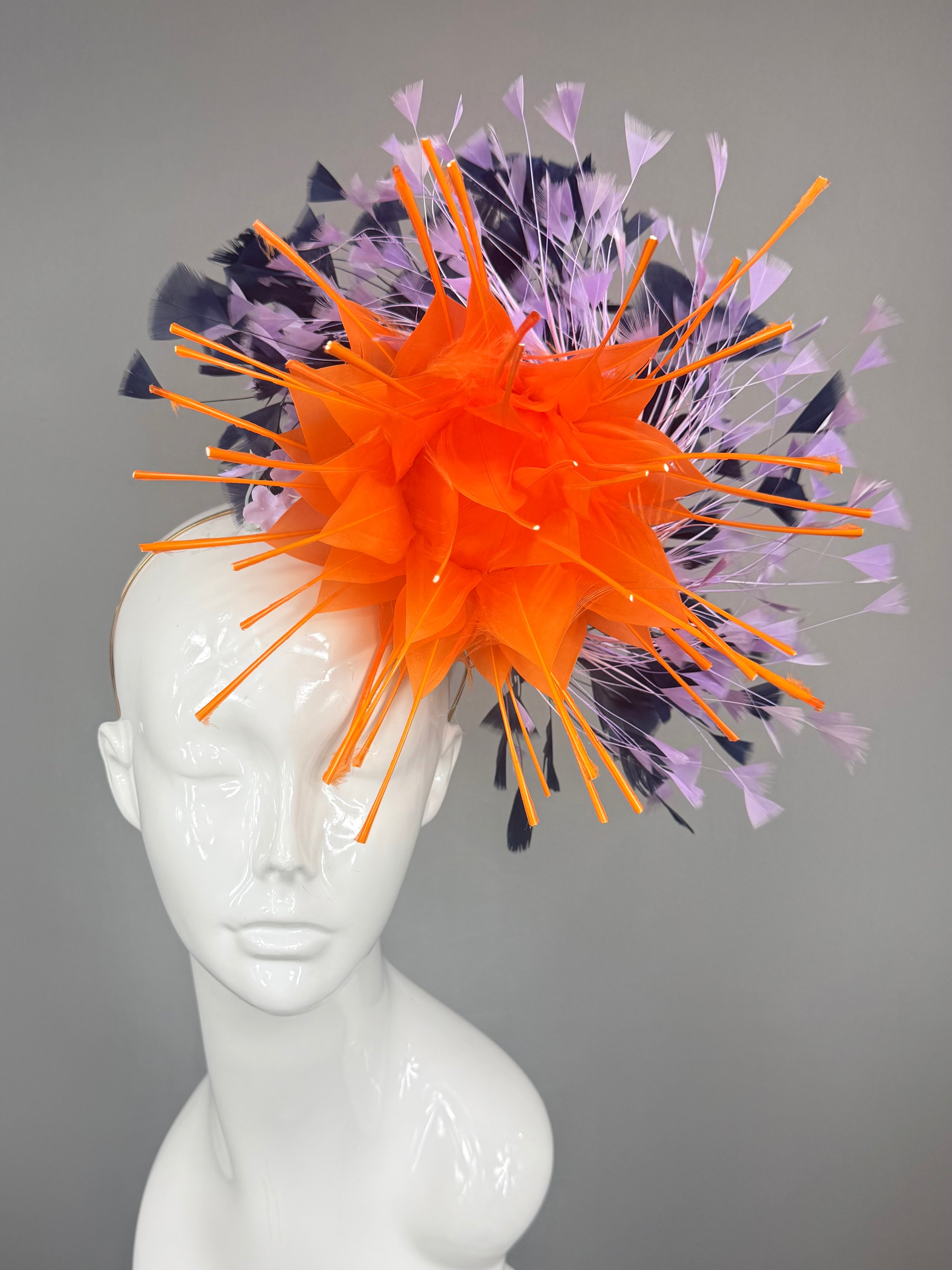 Kentucky Derby Fascinator Hat | Orange, purple, and navy Headband Hat | Derbyologie