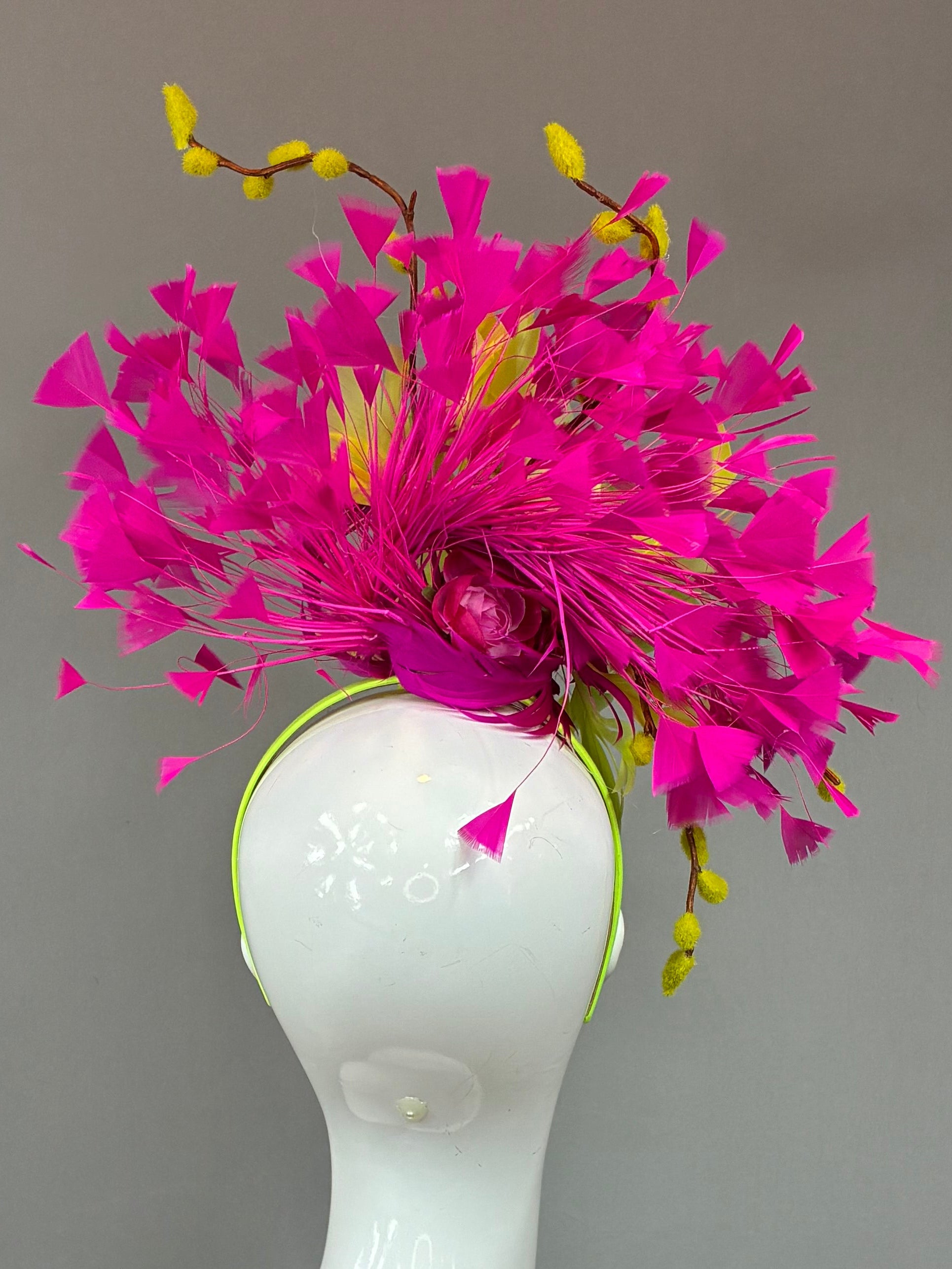 Kentucky Derby Fascinator Hat | Fuchsia and lime feather Headpiece | Derbyologie