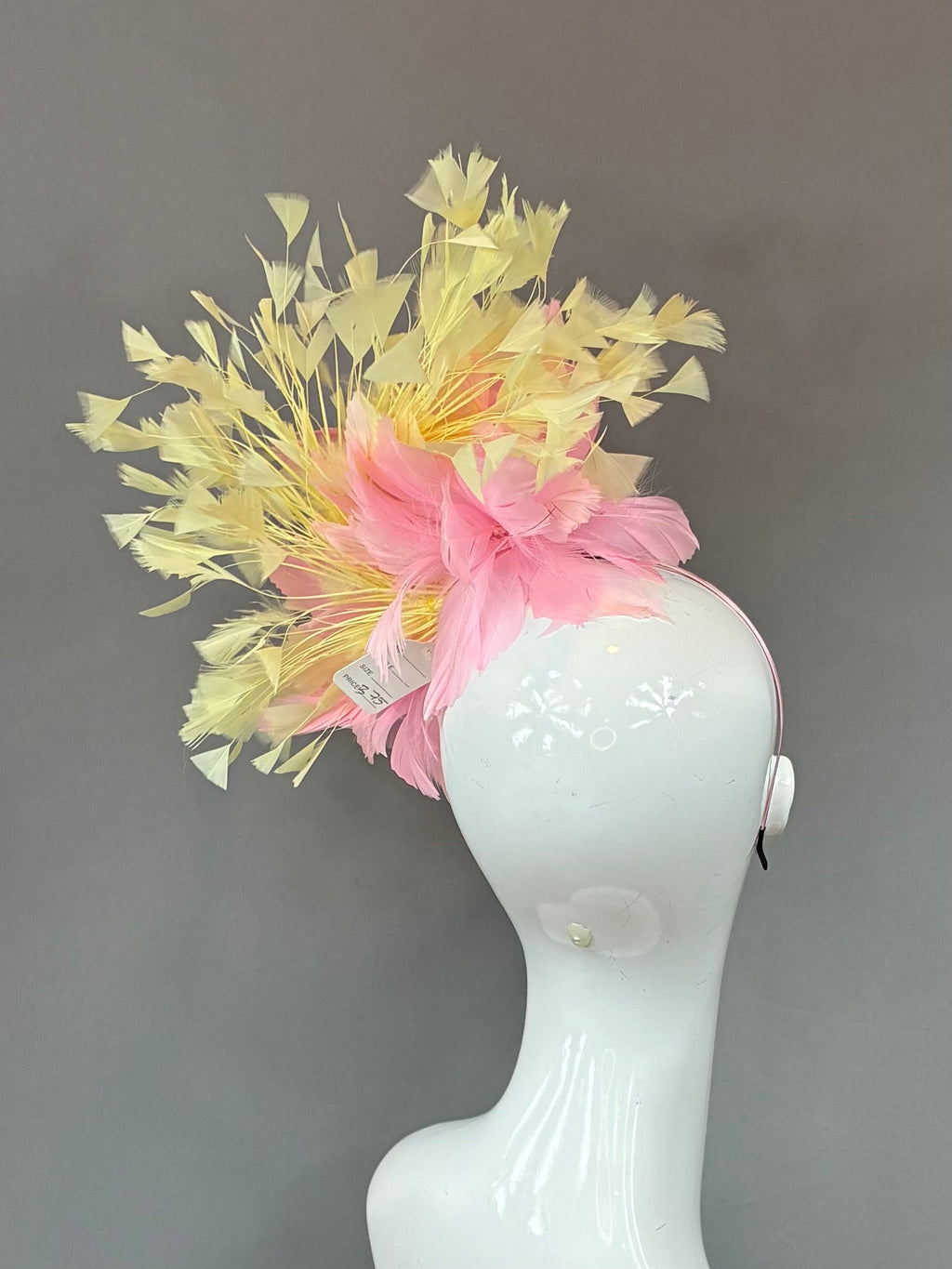 Kentucky Derby Fascinator Hat | Pink and yellow feathered Headband Hat | Derbyologie