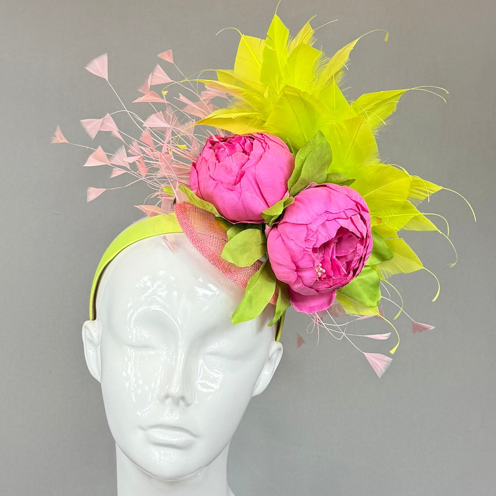 Kentucky Derby Fascinator Hat | Pink and green feathered Headband Hat | Derbyologie