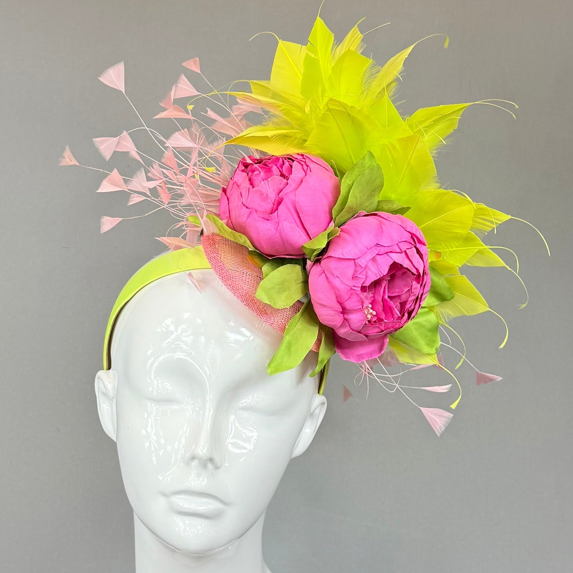 Kentucky Derby Fascinator Hat | Pink and green feathered Headband Hat | Derbyologie