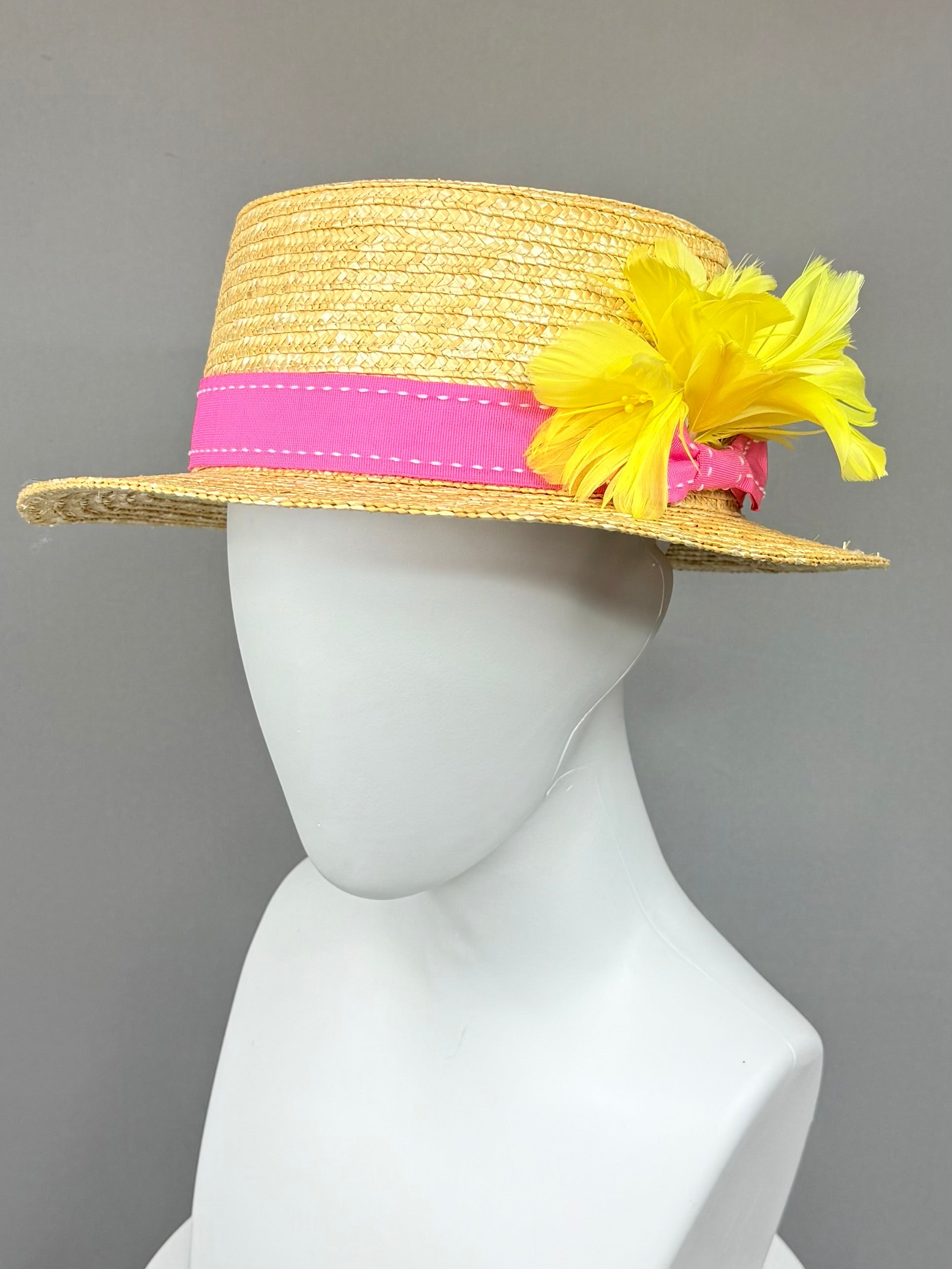 Kentucky Derby Men’s Hat | Pink and Yellow Boater Hat| Derbyologie