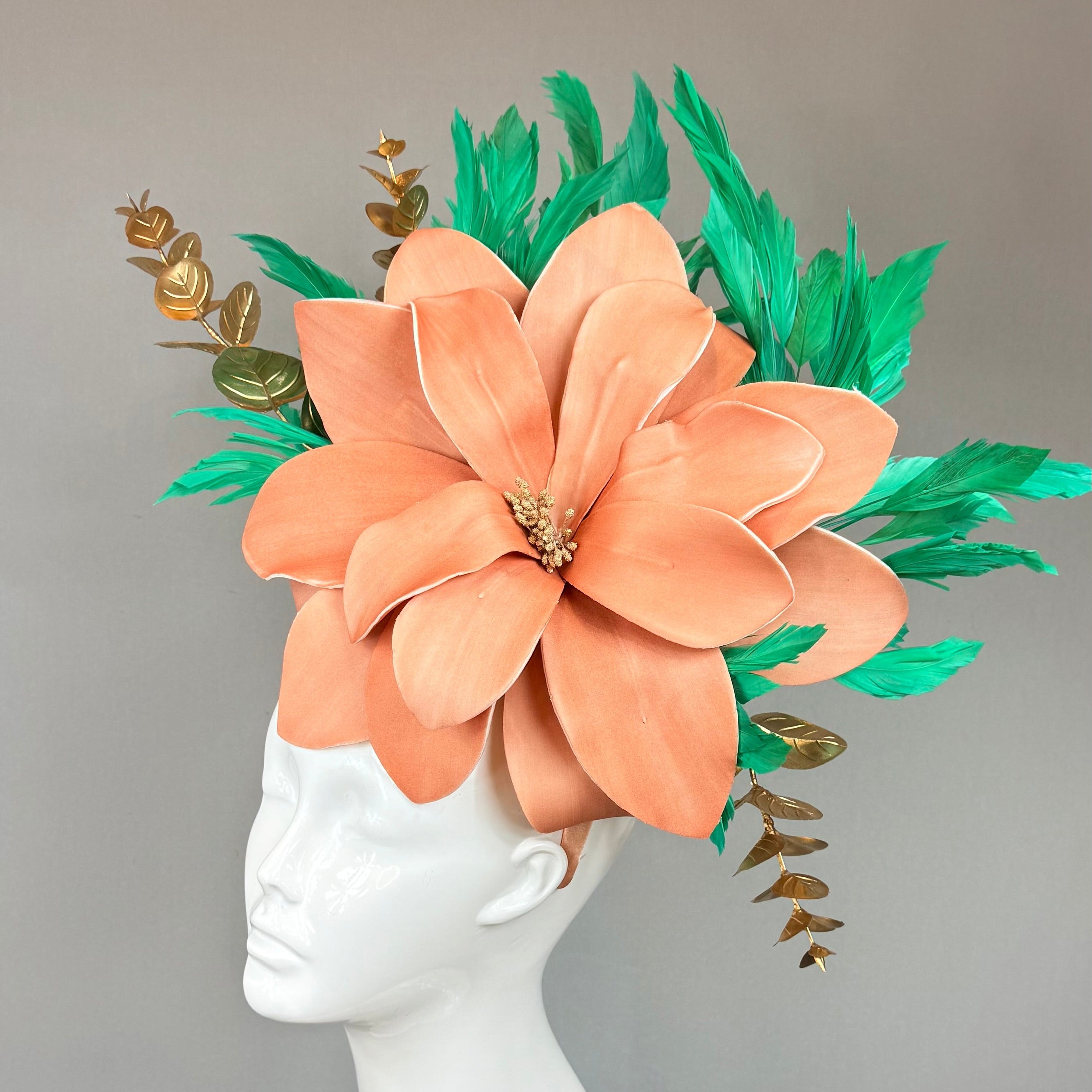 Kentucky Derby Fascinator Hat | Orange & Green Flower Headpiece | Derbyologie