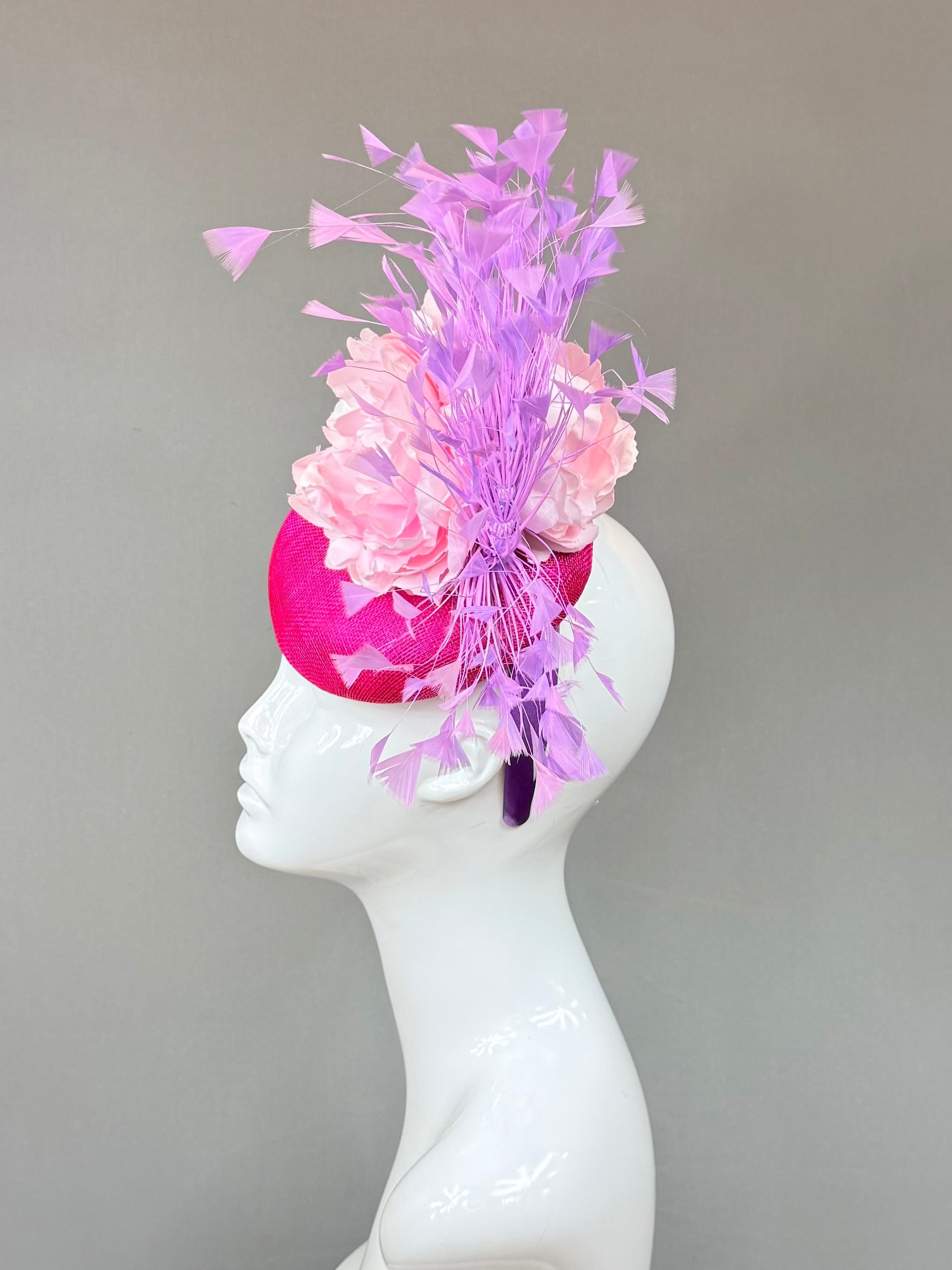 Kentucky Derby Fascinator Hat |pink and purple feather Headband Hat | Derbyologie