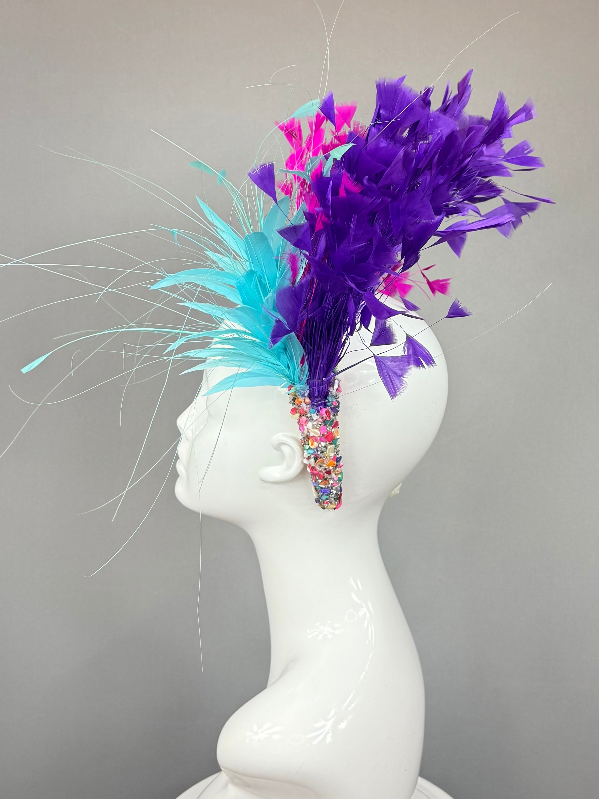 Kentucky Derby Fascinator Hat | Pink, Purple, Turquoise Feather Headpiece| Derbyologie