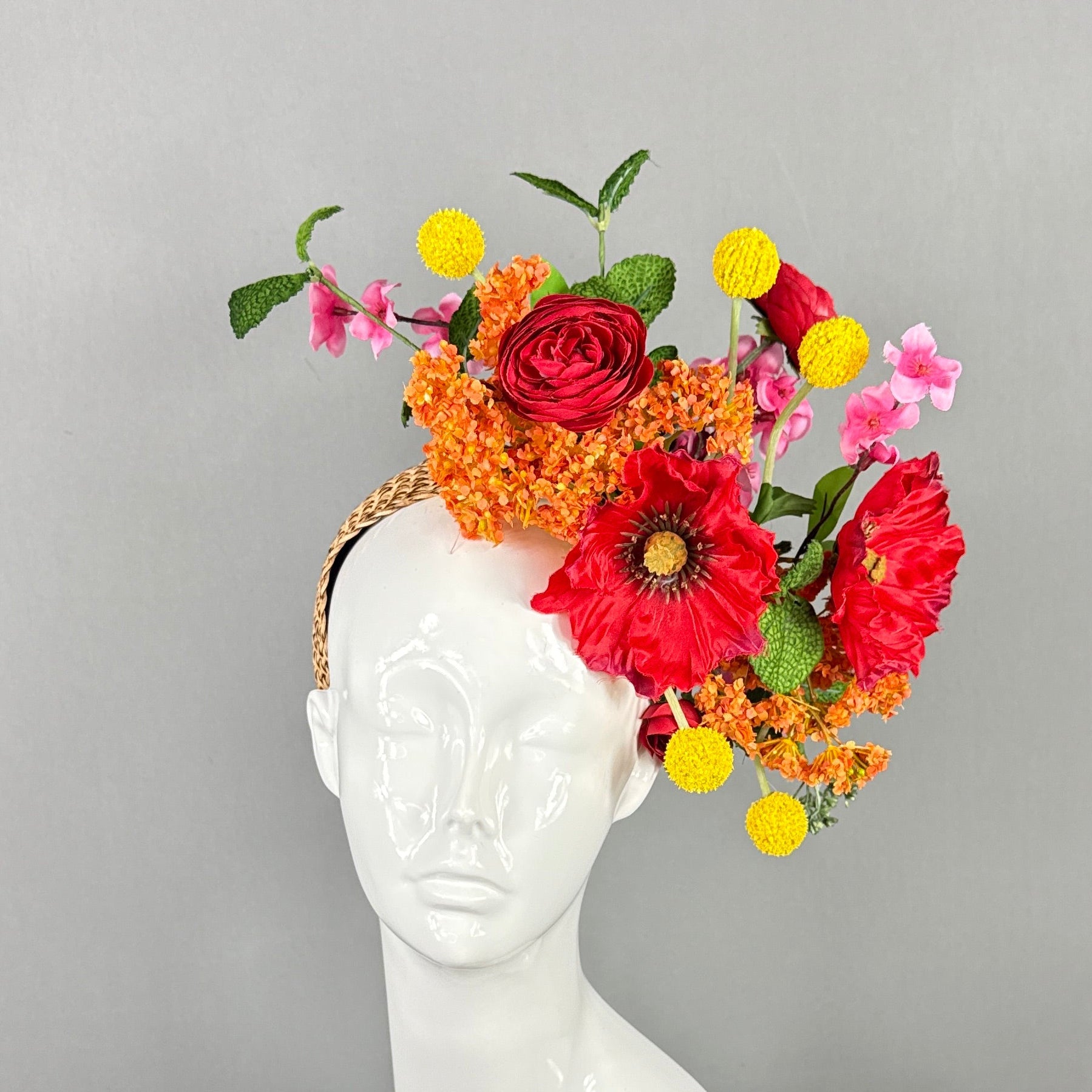 Kentucky Derby Fascinator Hat | Red, Orange, Yellow Flower Headpiece | Derbyologie
