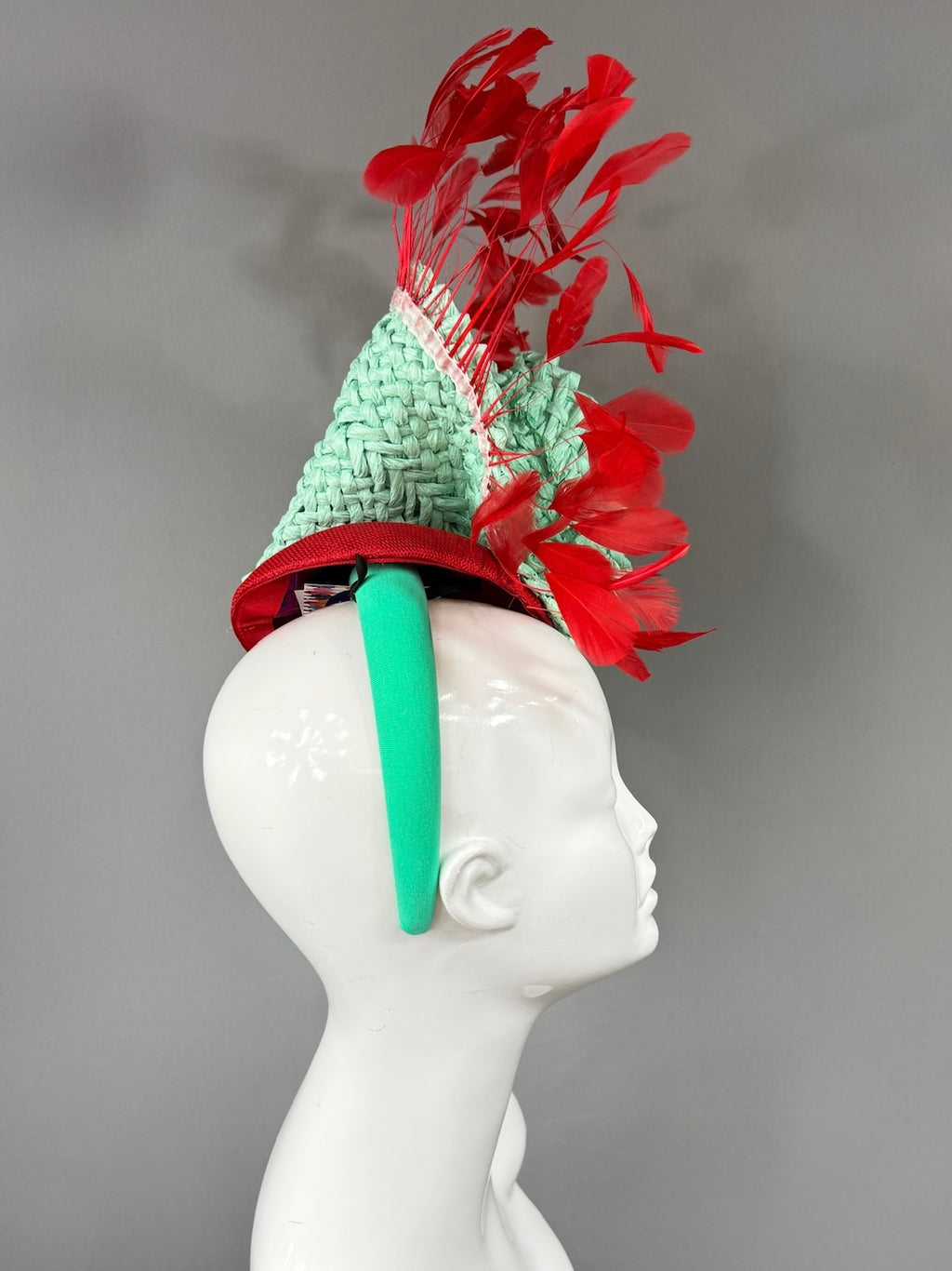 Kentucky Derby Fascinator Hat | Teal and red Headpiece | Derbyologie