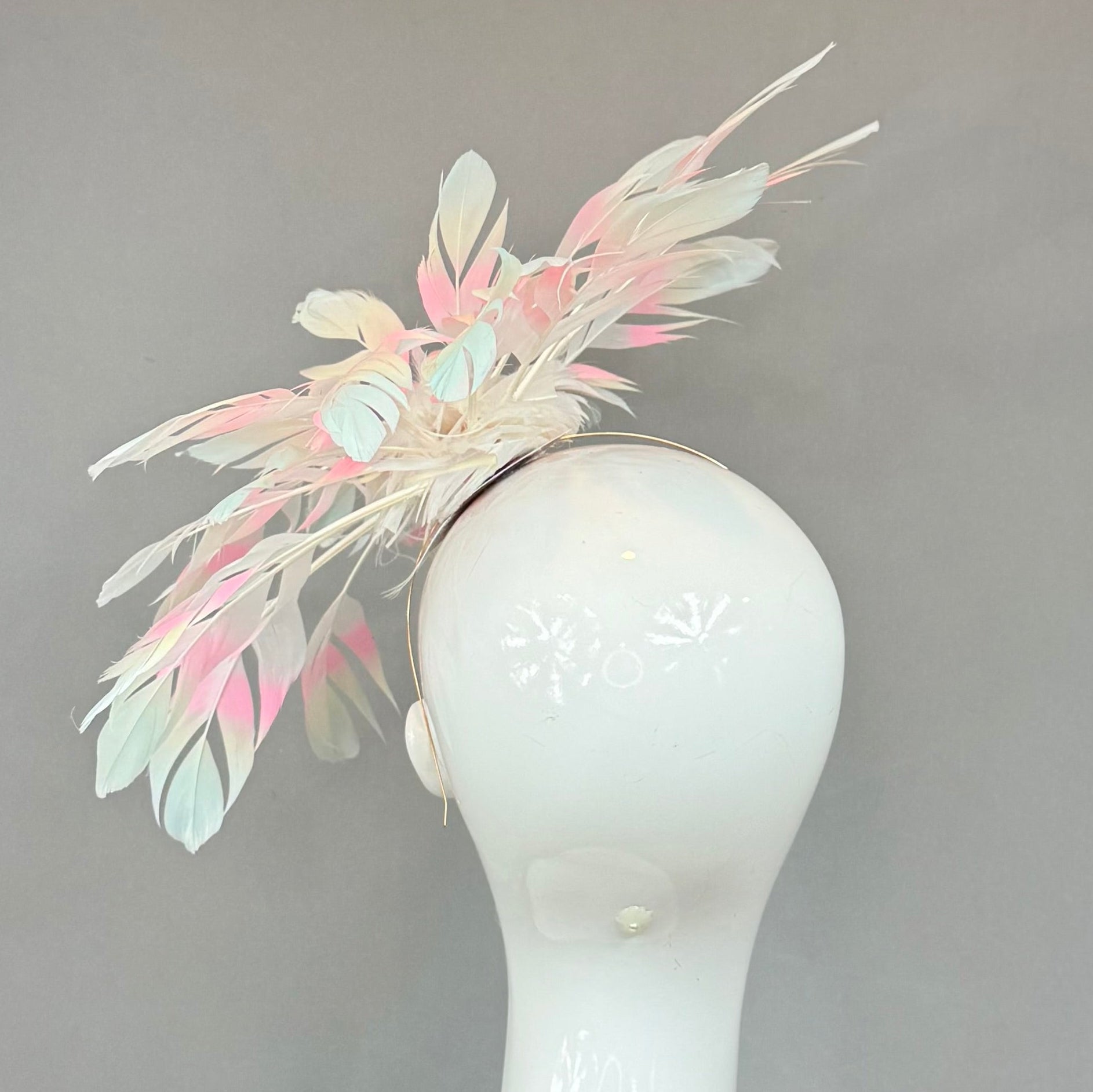 HUGE tie-dyed feather flower Kentucky Derby Fascinator, derby hat Kentucky Derby Hat, Feather Fascinator, (GOLD LINE)