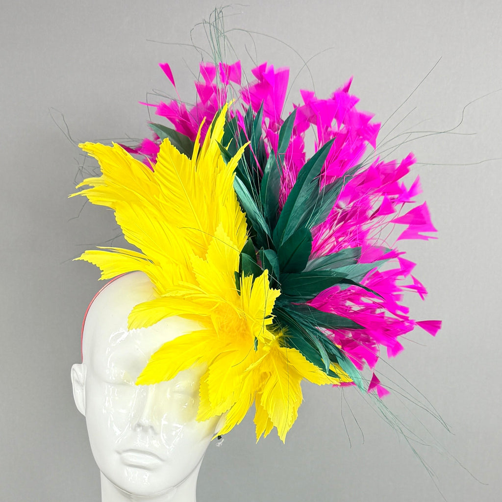 Kentucky Derby Fascinator Hat | Fuchsia, green, and yellow Headpiece | Derbyologie