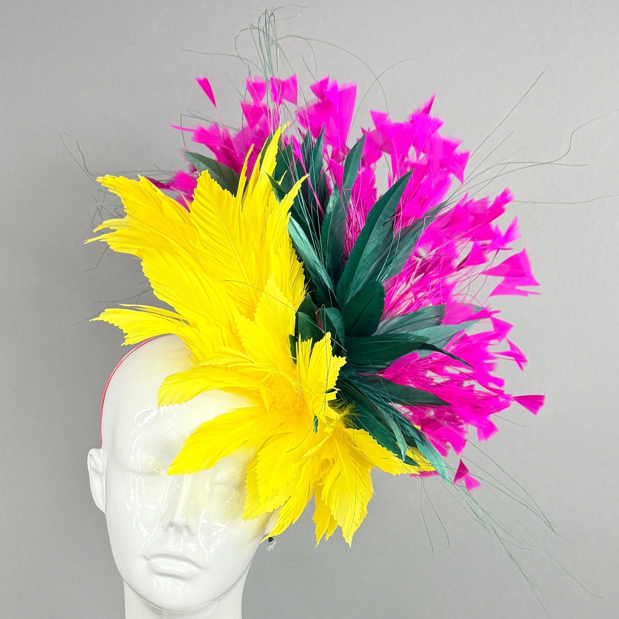 Kentucky Derby Fascinator Hat | Fuchsia, green, and yellow Headpiece | Derbyologie