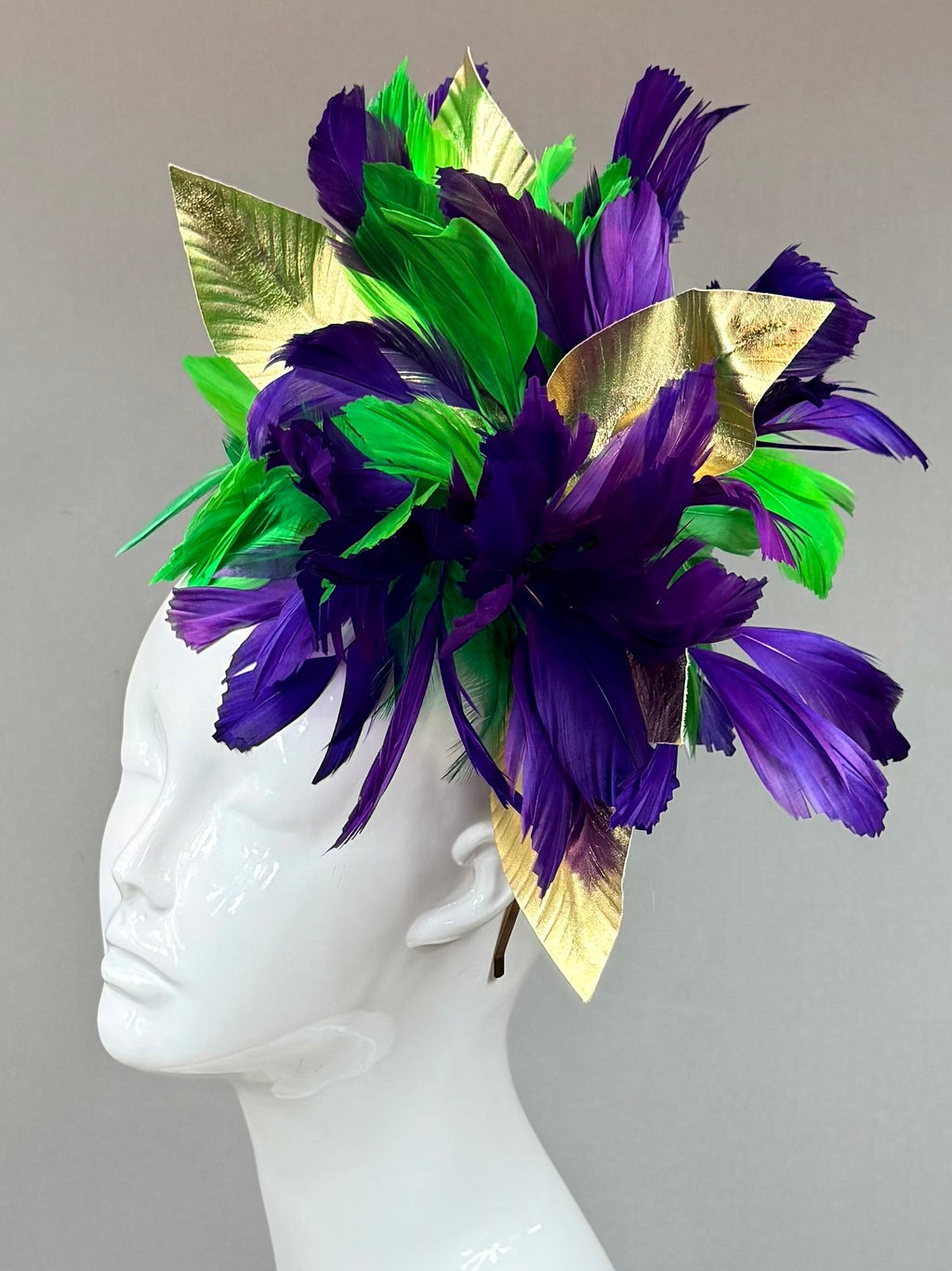 Green, purple, gold Kentucky Derby Fascinator, derby hat Kentucky Derby Hat Alternative, Floral Fascinator, (SILVER LINE)