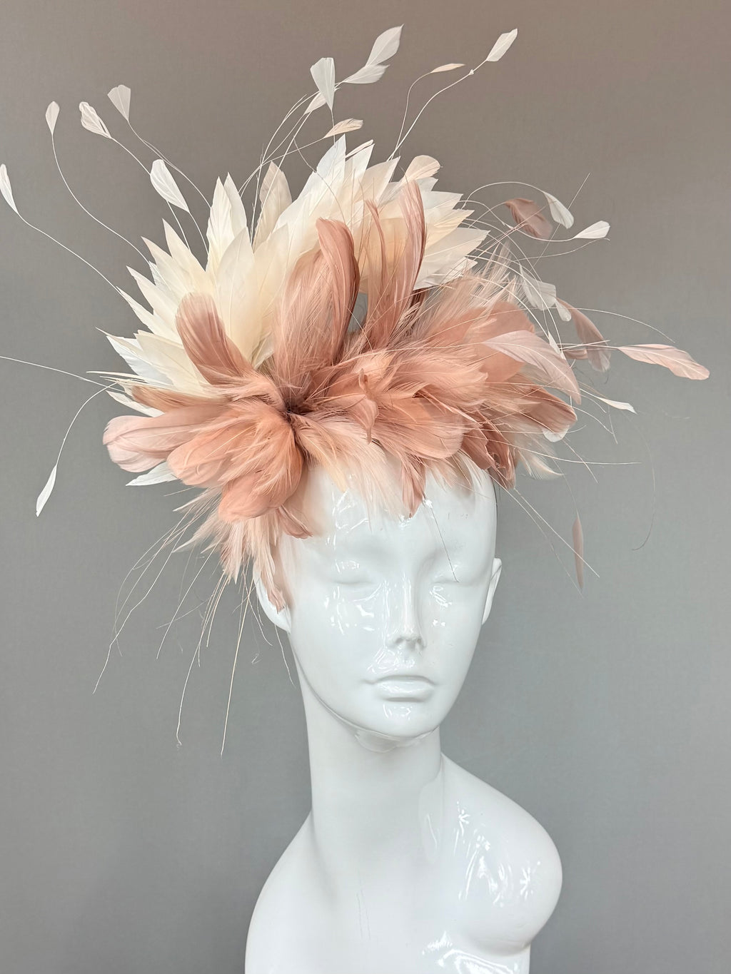 Kentucky Derby Fascinator Hat | Neutral Beige Blush and Ivory Feather Headband Hat | Derbyologie