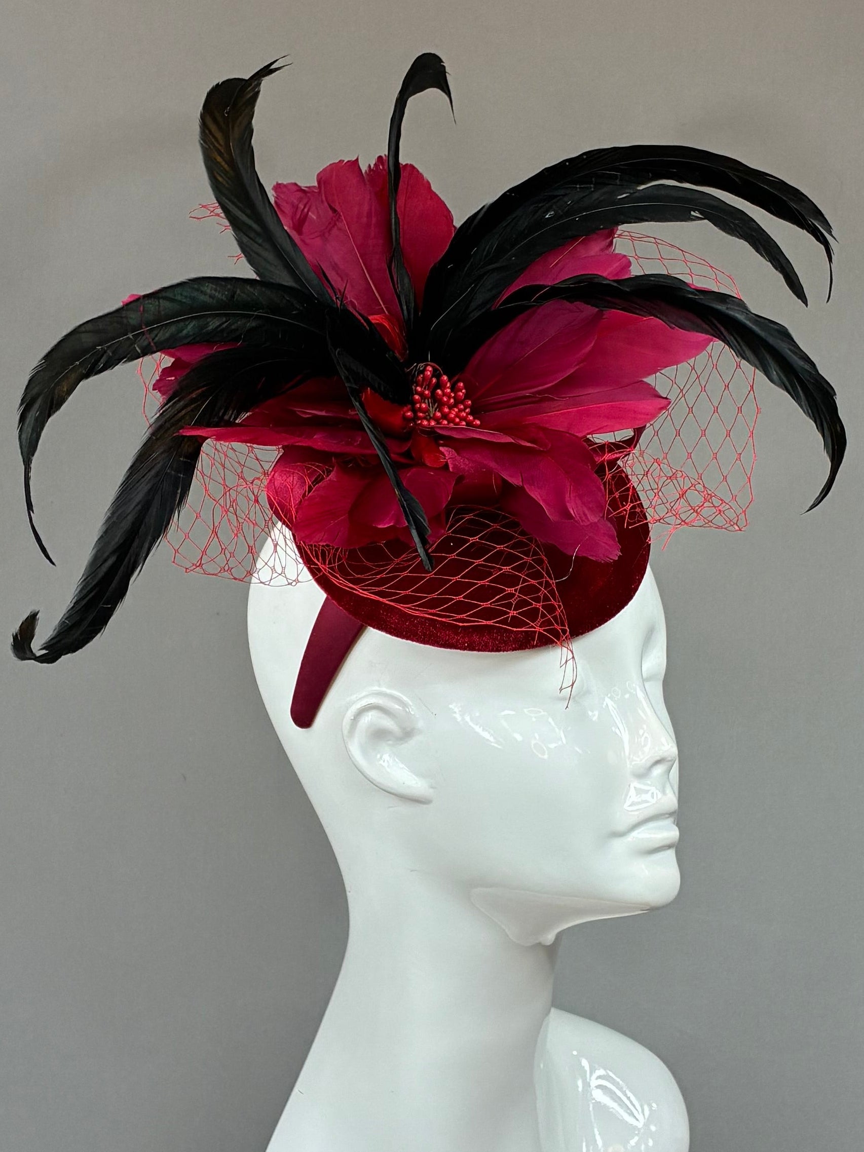 Red, Burgundy and Black Derby Fascinator, Kentucky Derby Hat Alternative, Kentucky derby hat (GOLD LINE)
