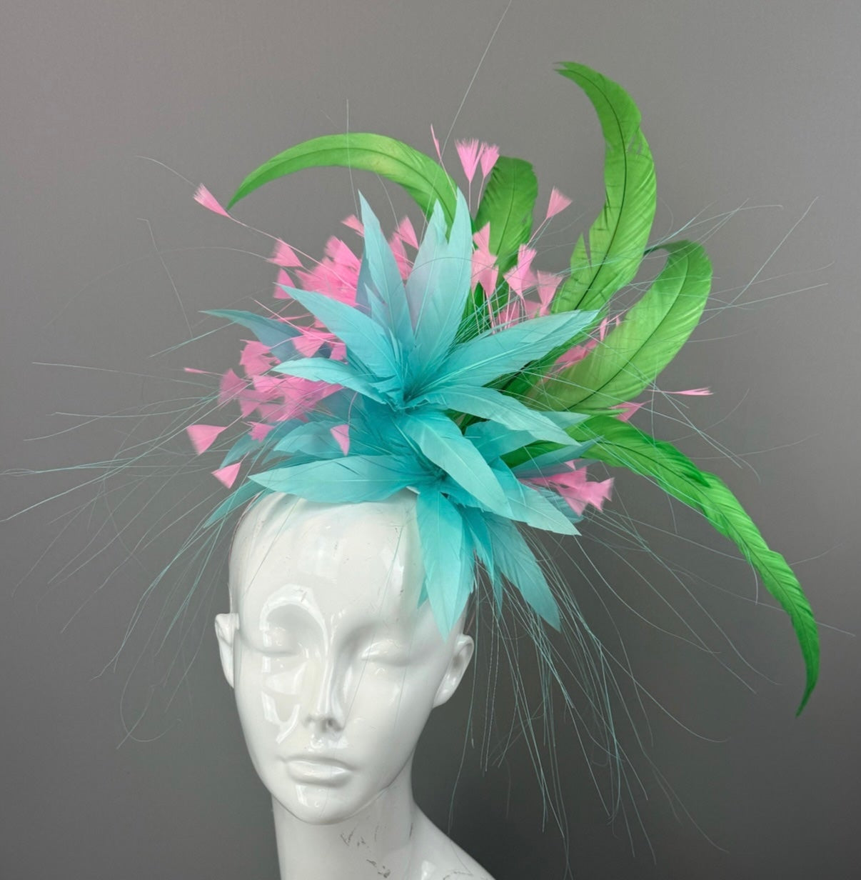 Kentucky Derby Fascinator Hat | Blue, Green, and Pink Headpiece | Derbyologie