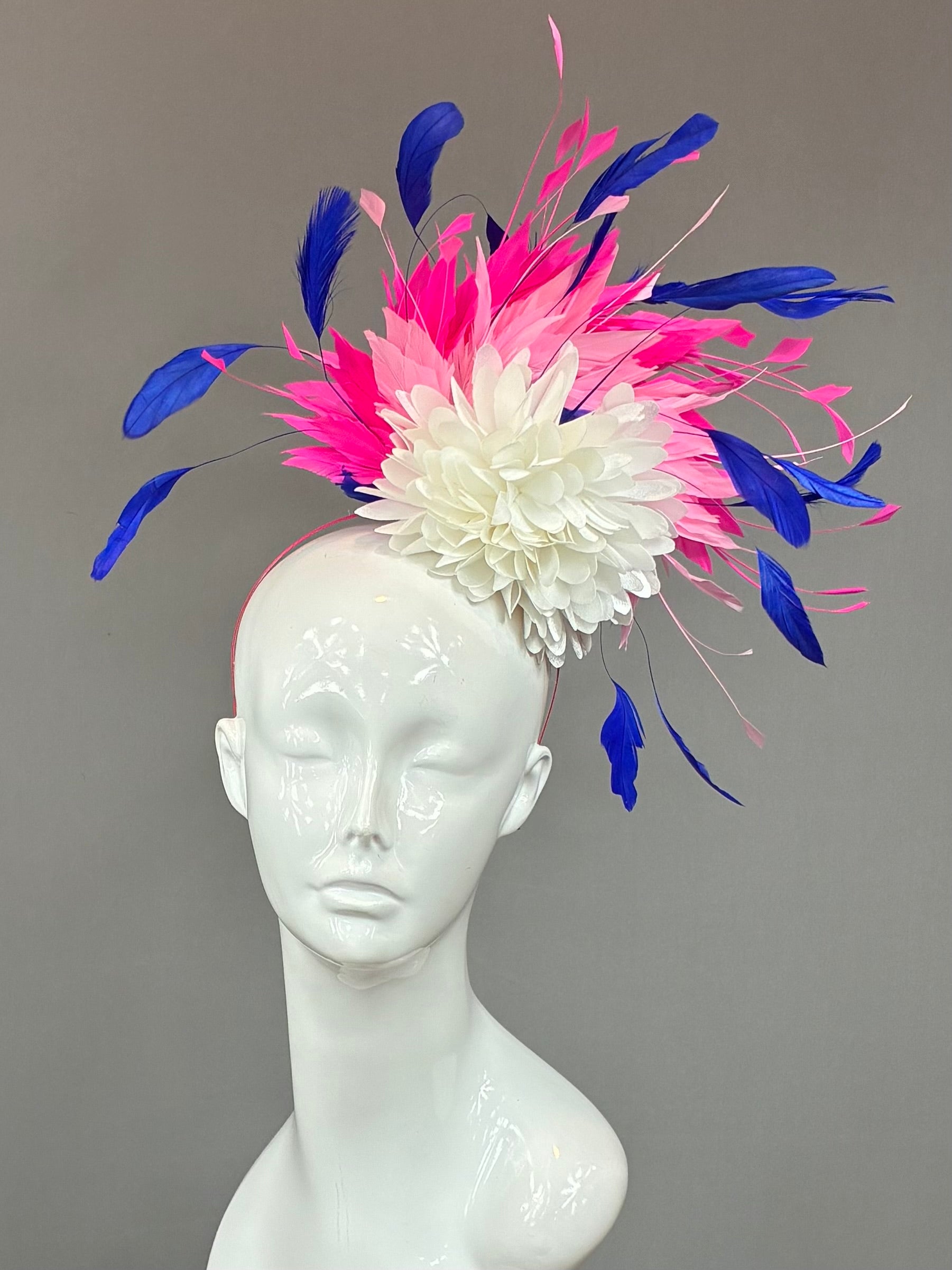 Kentucky Derby Fascinator Hat | White, pink, and blue Headband Hat | Derbyologie