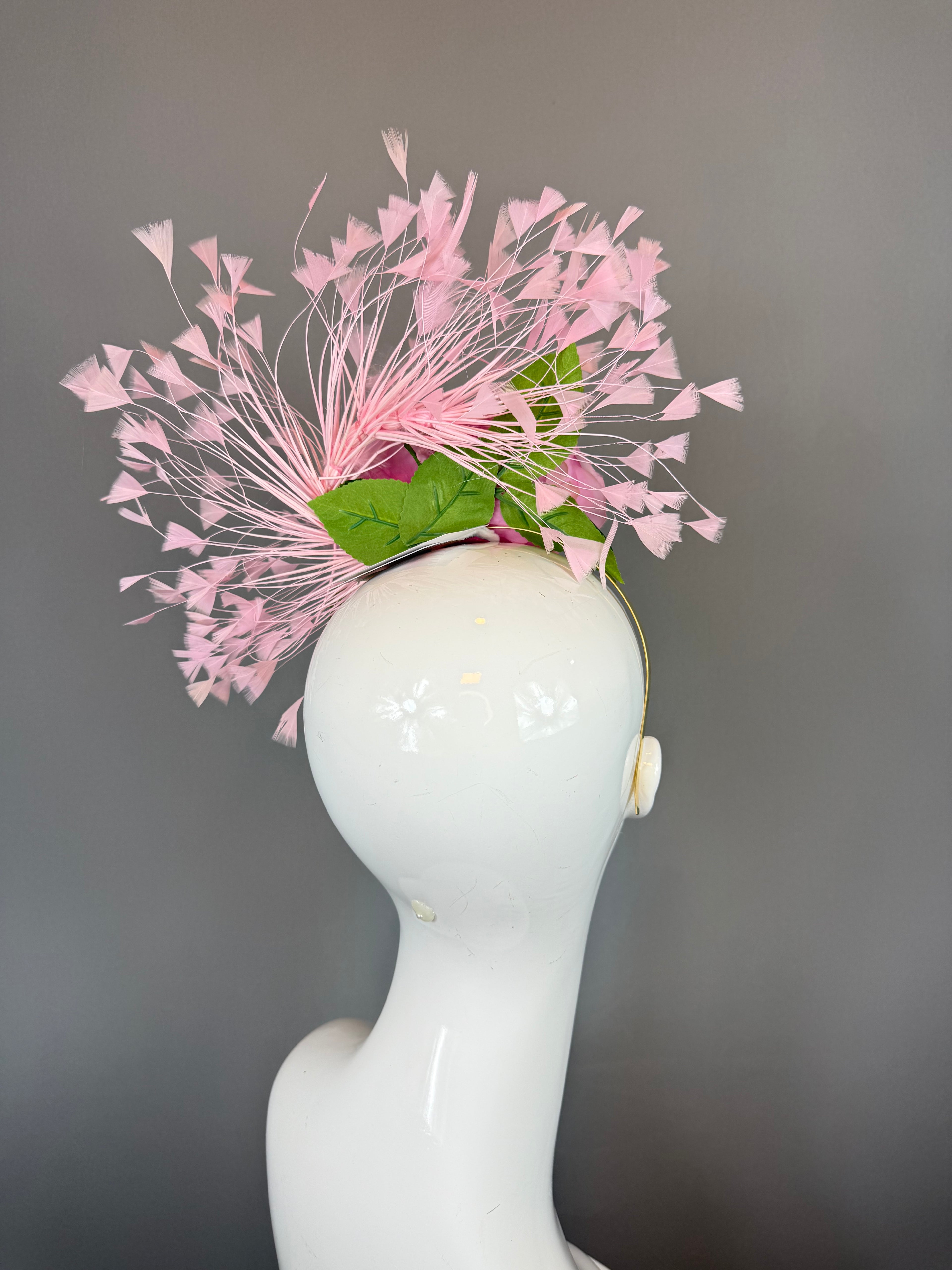 Kentucky Derby Fascinator Hat | Pink Rose Feather Headpiece | Derbyologie