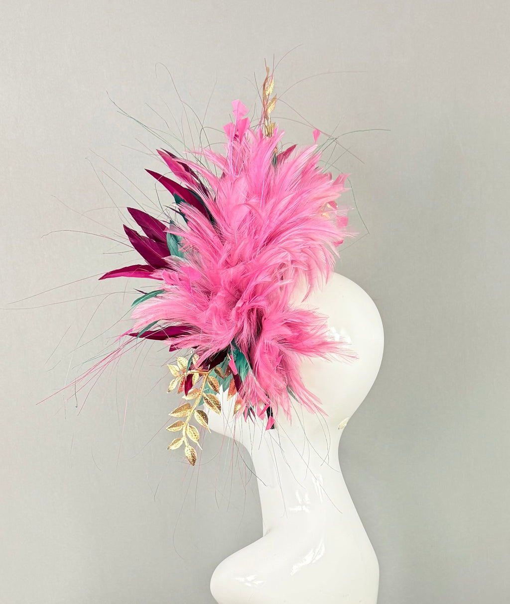 Kentucky Derby Fascinator Hat | Pink, Green, Burgundy and Gold Headpiece | Derbyologie