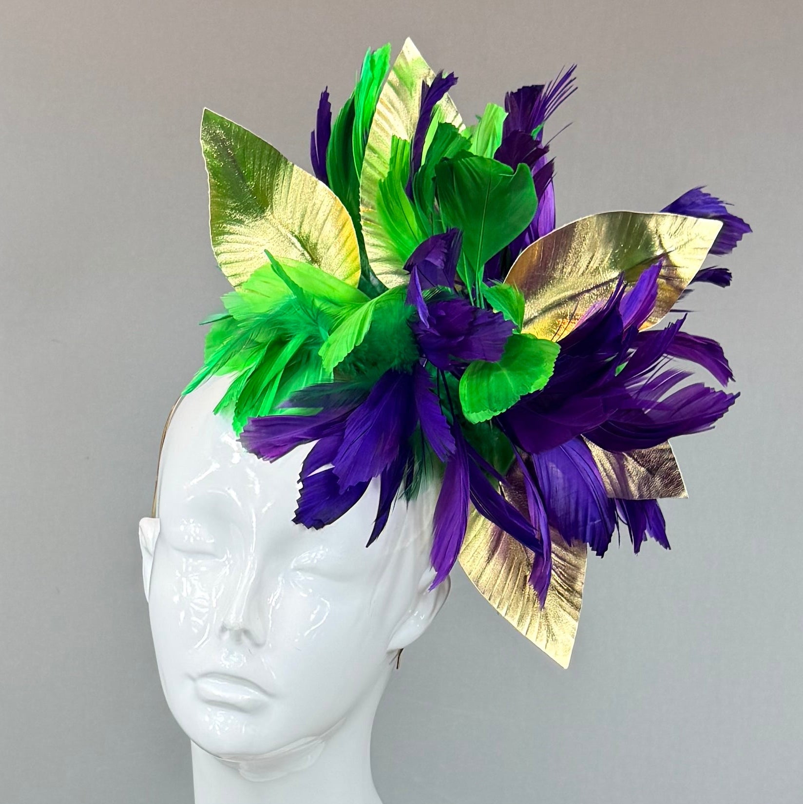Green, purple, gold Kentucky Derby Fascinator, derby hat Kentucky Derby Hat Alternative, Floral Fascinator, (SILVER LINE)