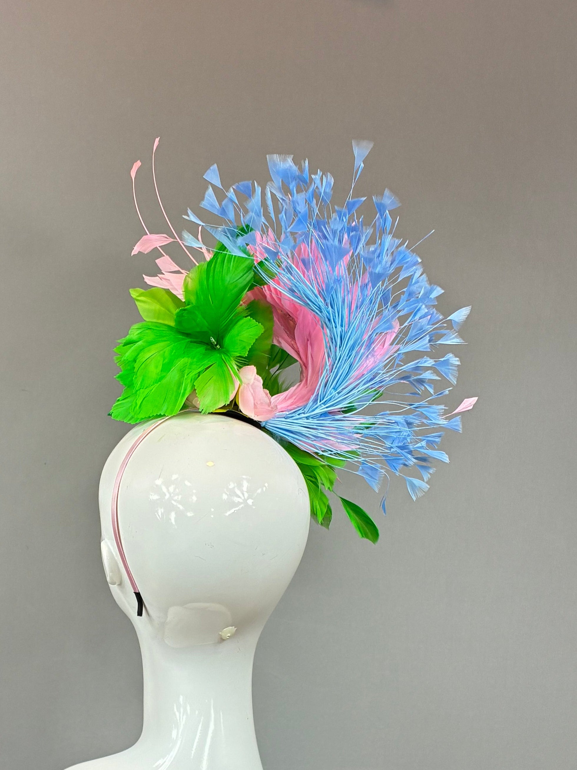 Green, Pink and Blue  Derby Fascinator, Kentucky Derby Hat Alternative, Kentucky derby hat (GOLD LINE)