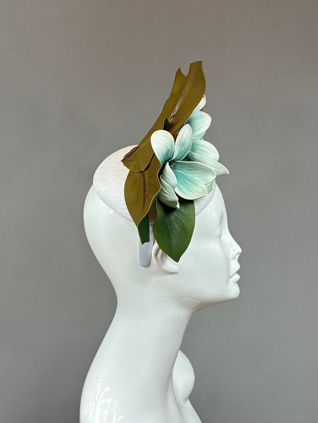 Kentucky Derby Fascinator Hat | Blue flowers and white leaves Headband Hat | Derbyologie