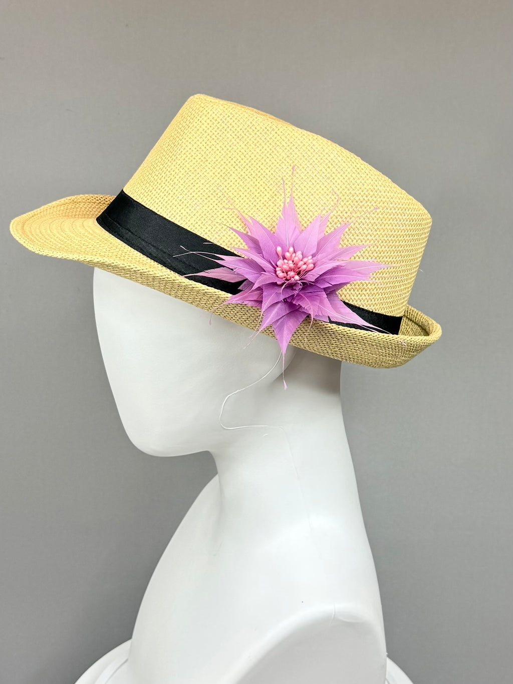 Kentucky Derby Men’s Hat | Straw Fedora, Lilac Feather Hat| Derbyologie