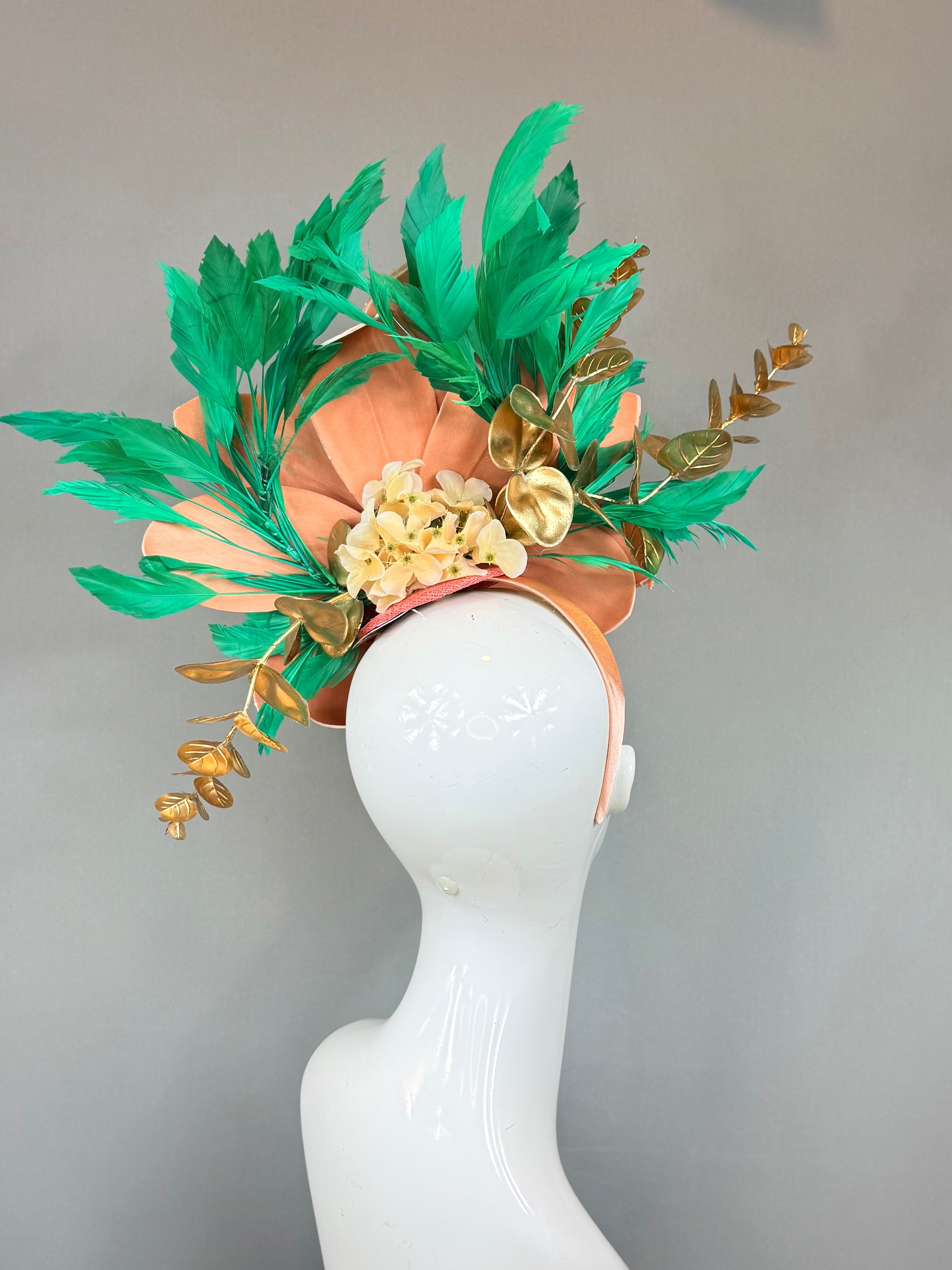 Kentucky Derby Fascinator Hat | Orange & Green Flower Headpiece | Derbyologie