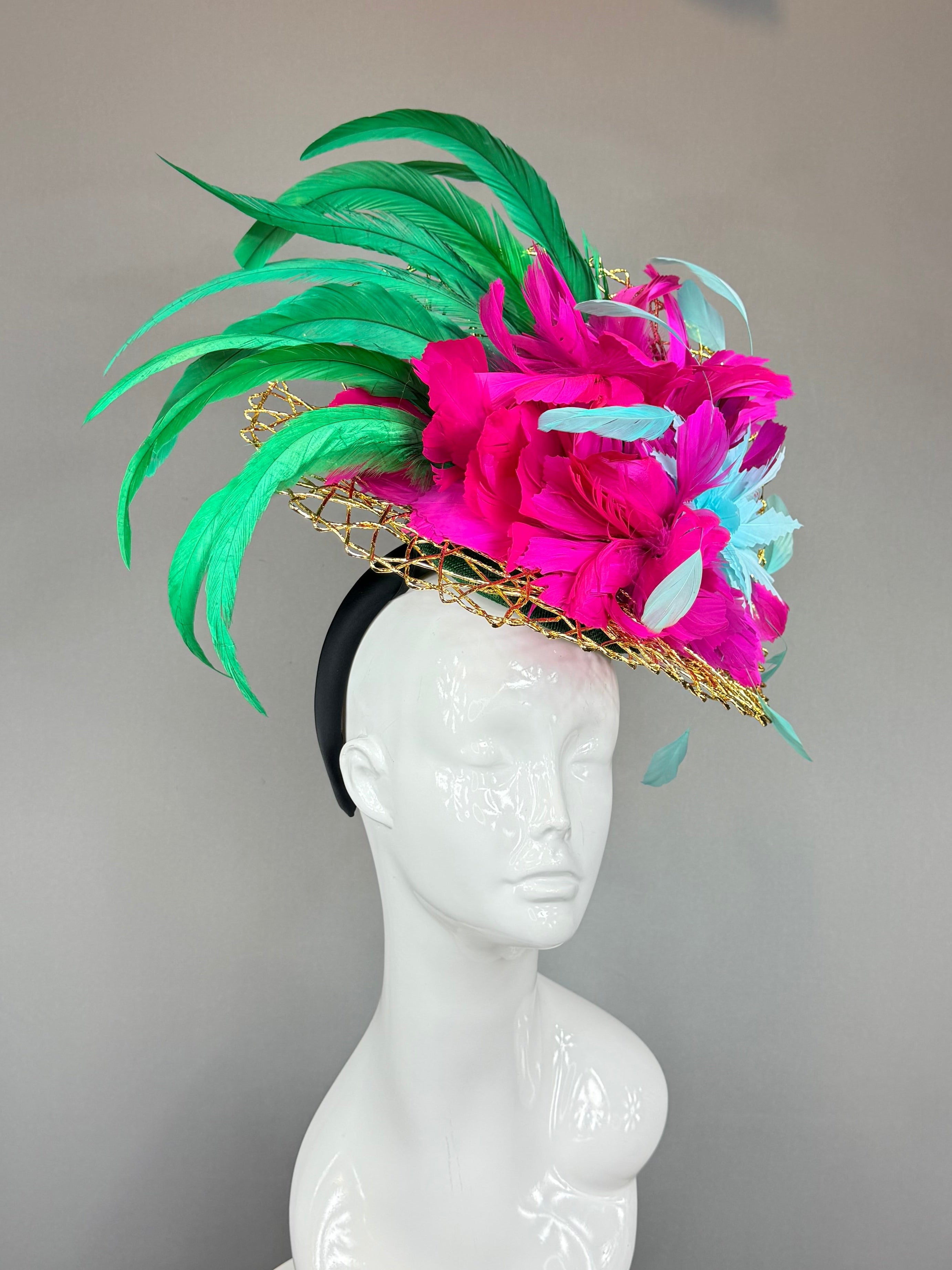 Kentucky Derby Fascinator Hat | Pink, Green and Gold Headpiece| Derbyologie