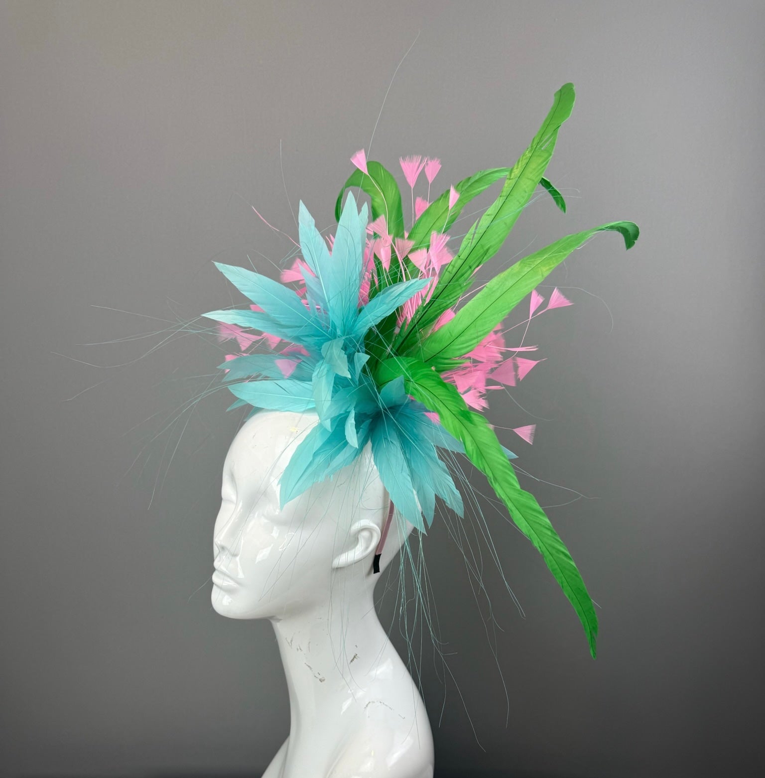 Kentucky Derby Fascinator Hat | Blue, Green, and Pink Headpiece | Derbyologie