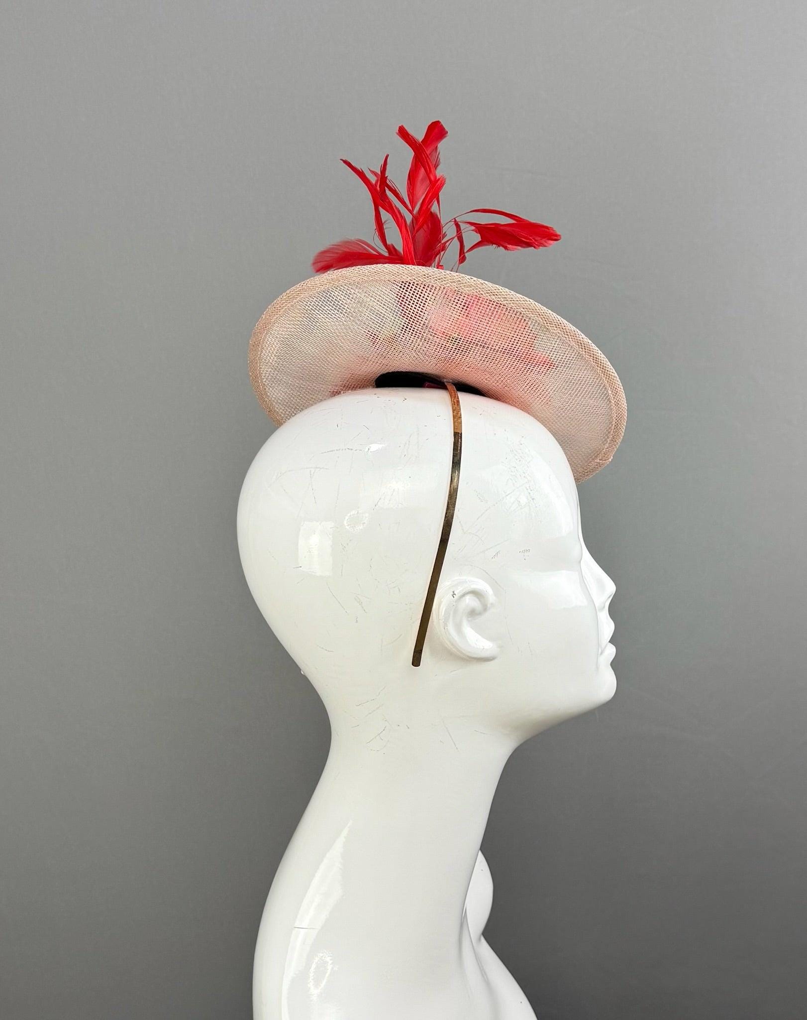 Kentucky Derby Fascinator Hat | Red and Pink Flower Hat | Derbyologie
