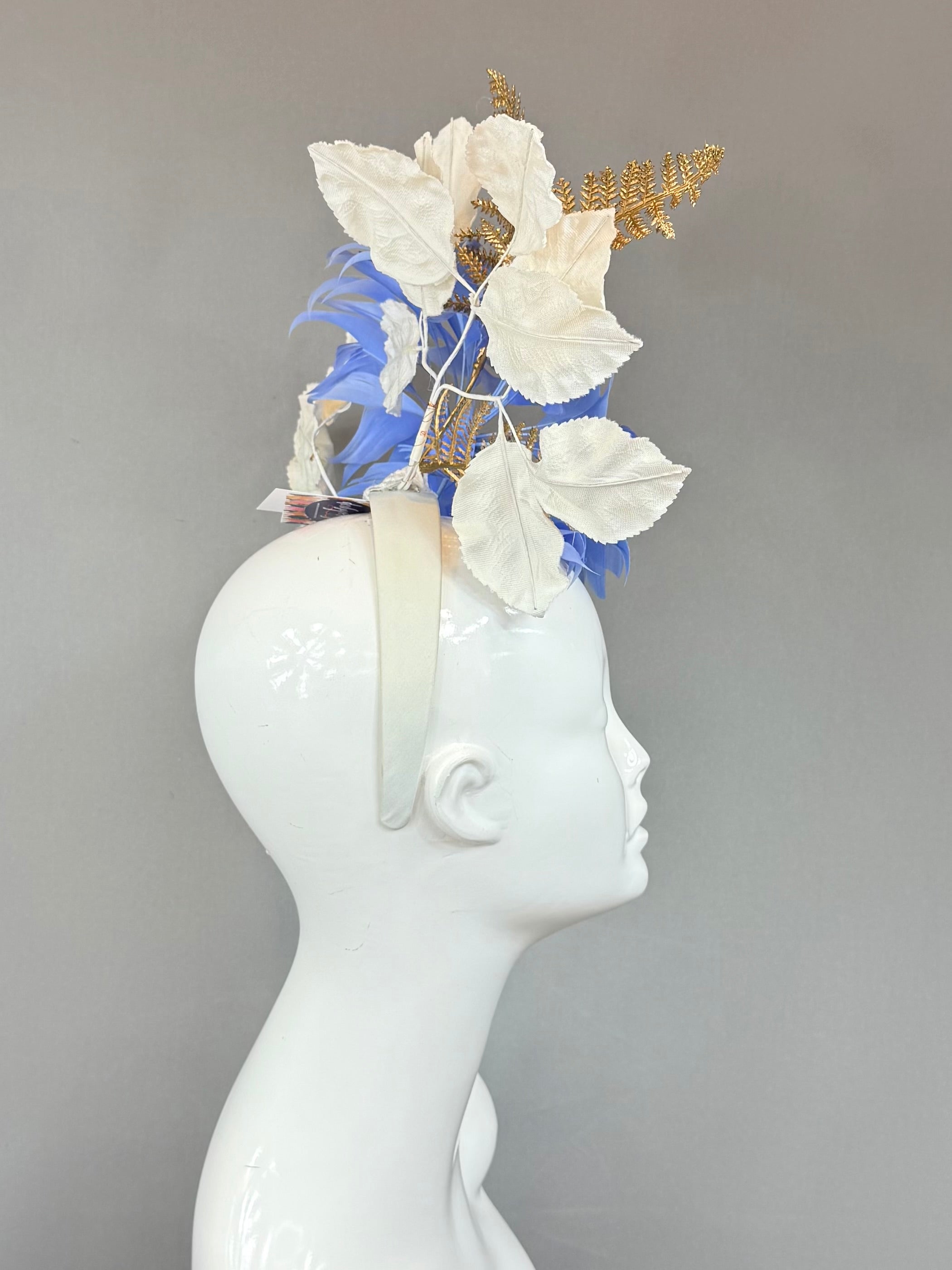 Kentucky Derby Fascinator Hat | Blue and Gold Feather Flower Headpiece | Derbyologie