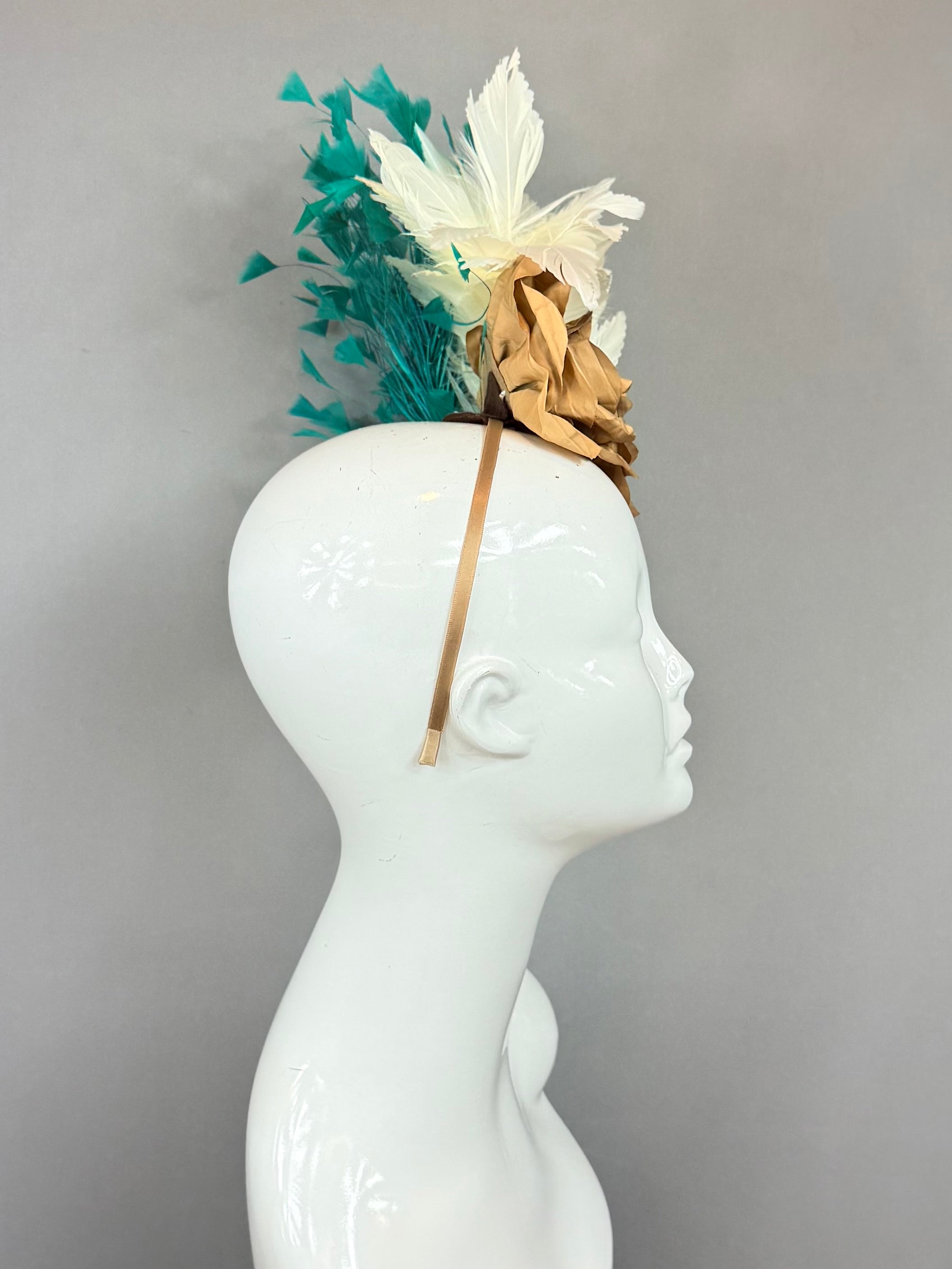 Kentucky Derby Fascinator Hat | Tan, Cream and Teal Headpiece | Derbyologie