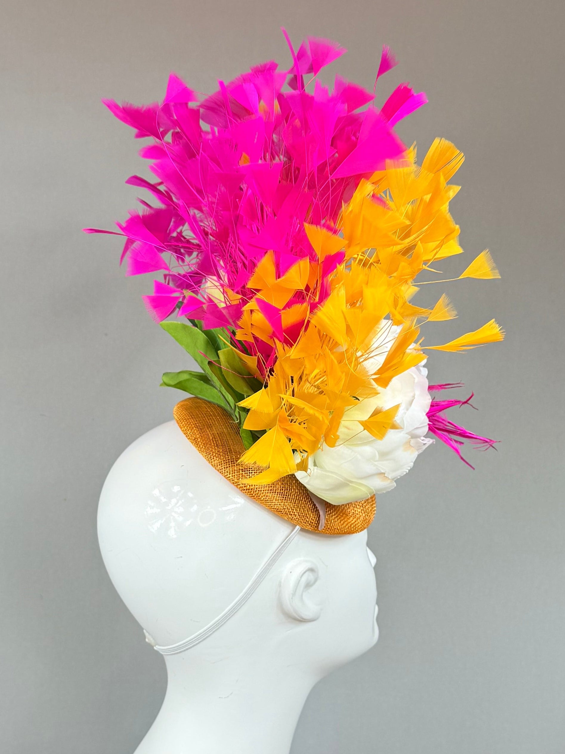 Gold yellow, pink, and white Kentucky Derby Fascinator