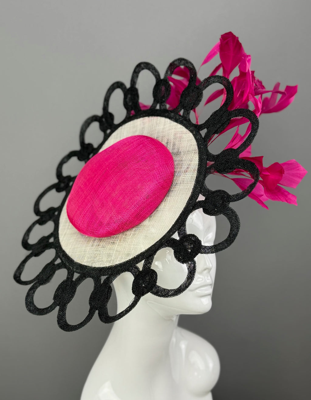 Hot Pink and Black Kentucky Derby fascinator, Derby Hat Alternative (GOLD LINE)