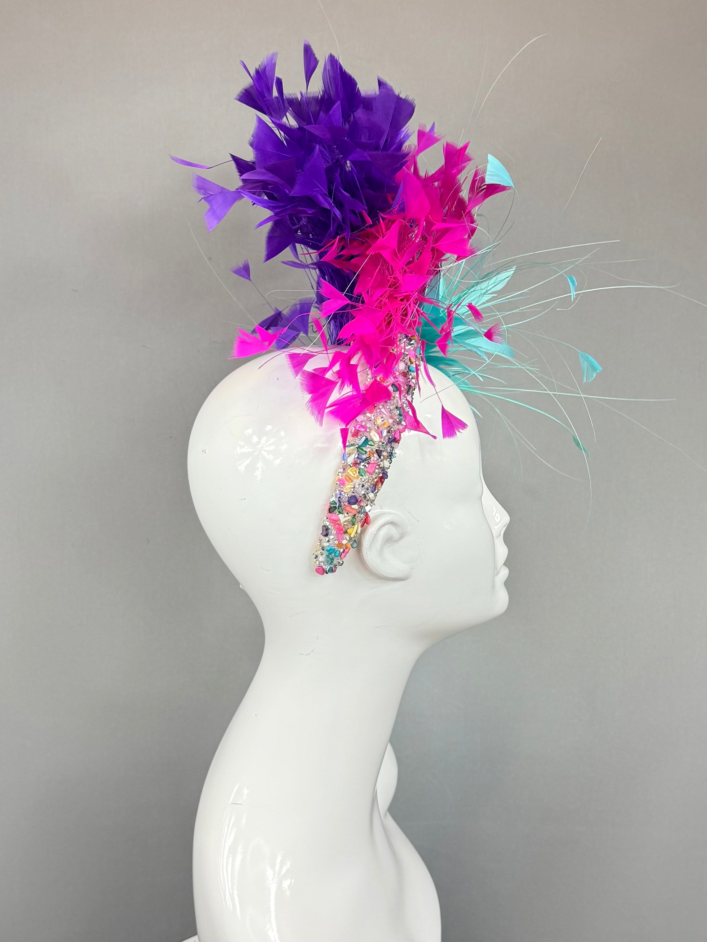 Kentucky Derby Fascinator Hat | Pink, Purple, Turquoise Feather Headpiece| Derbyologie