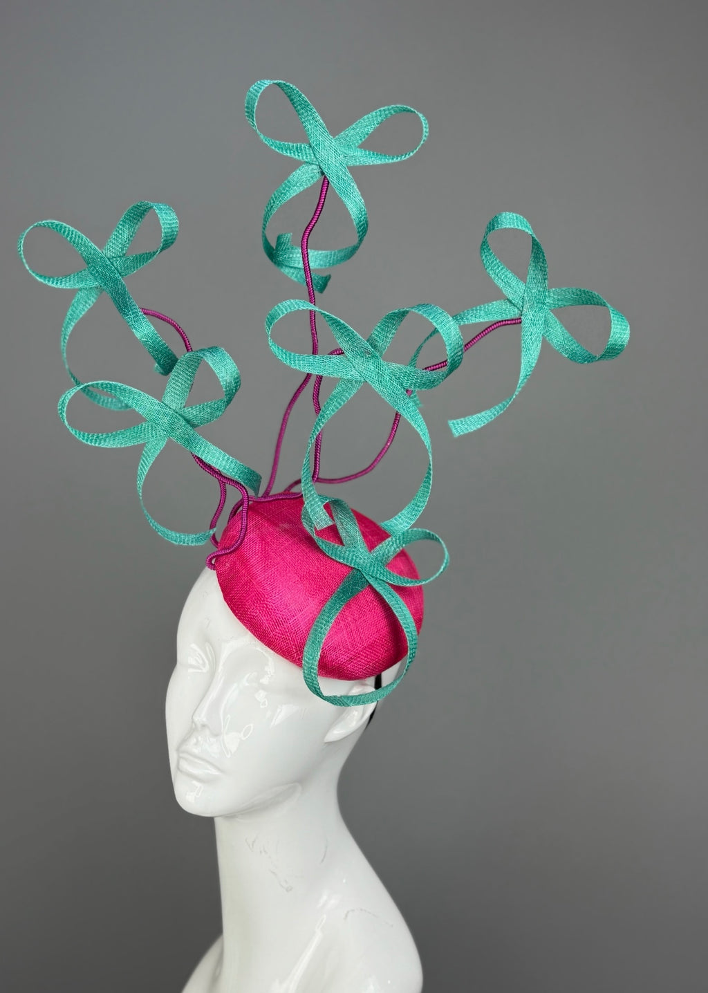 Kentucky Derby Fascinator Hat | Pink and Turquoise Bow Headpiece | Derbyologie