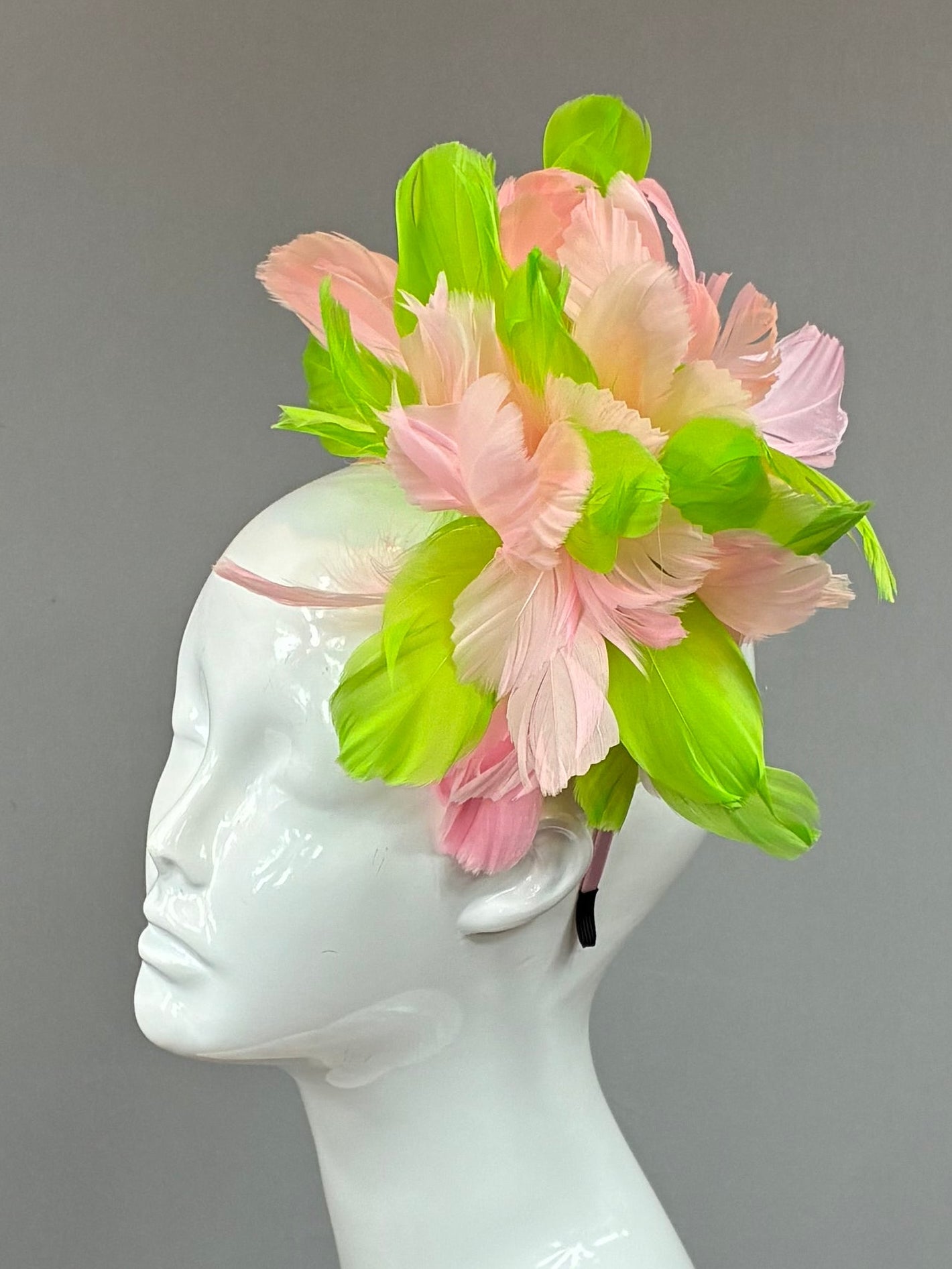 Kentucky Derby Fascinator Hat | Pink & Green feather Headpiece | Derbyologie