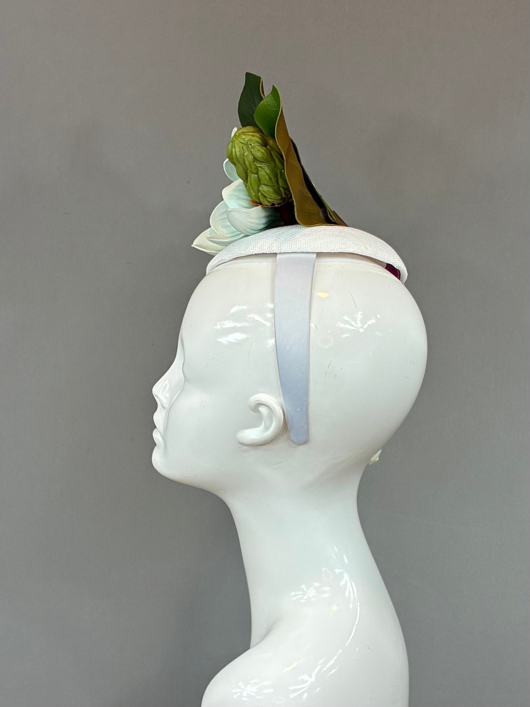 Kentucky Derby Fascinator Hat | Blue flowers and white leaves Headband Hat | Derbyologie
