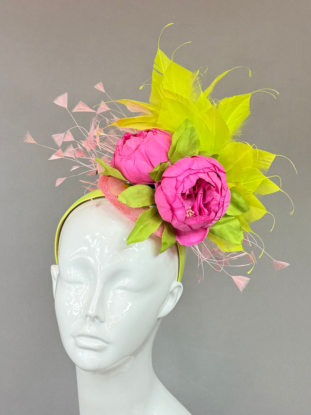 Kentucky Derby Fascinator Hat | Pink and green feathered Headband Hat | Derbyologie