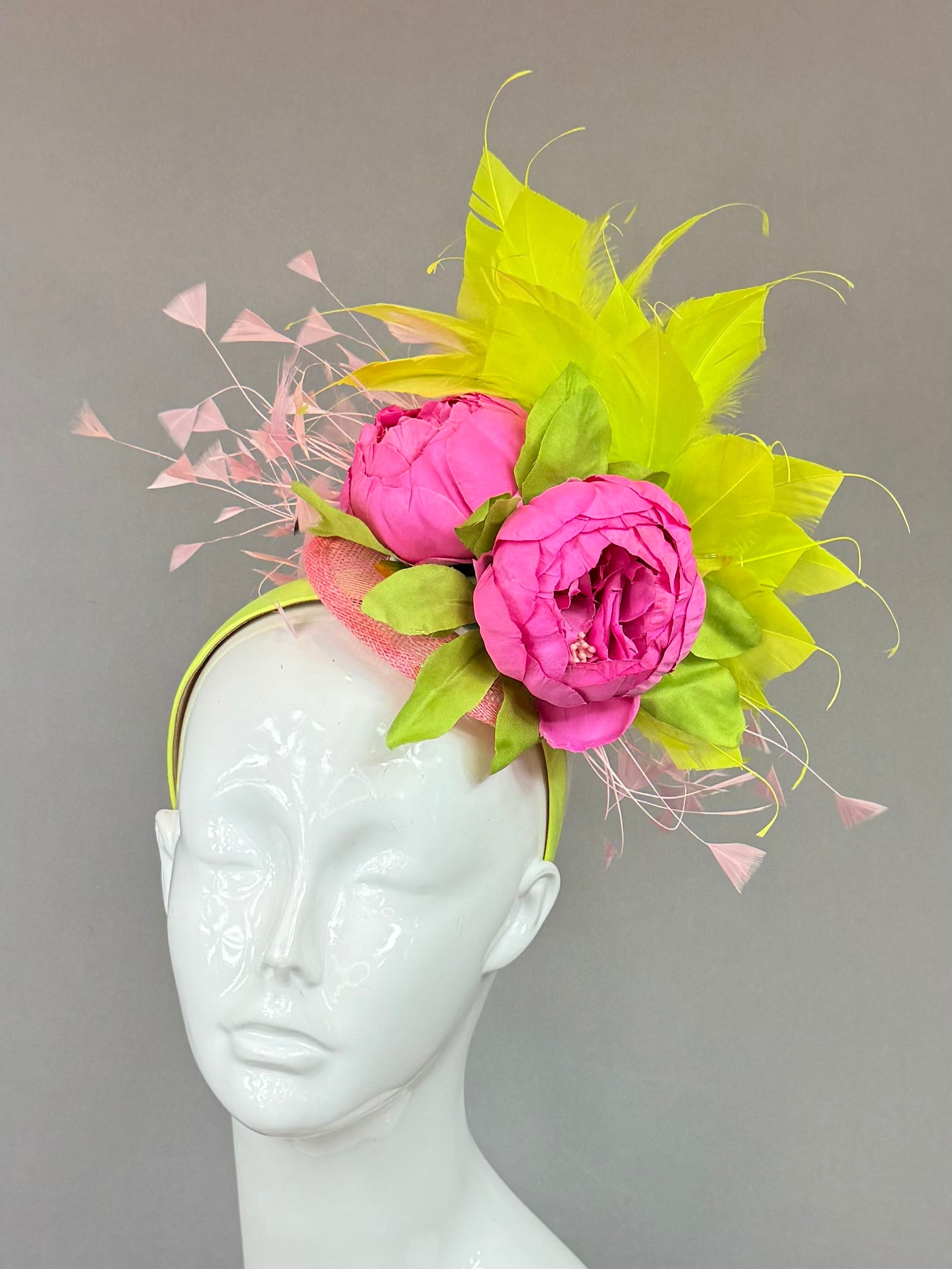 Kentucky Derby Fascinator Hat | Pink and green feathered Headband Hat | Derbyologie