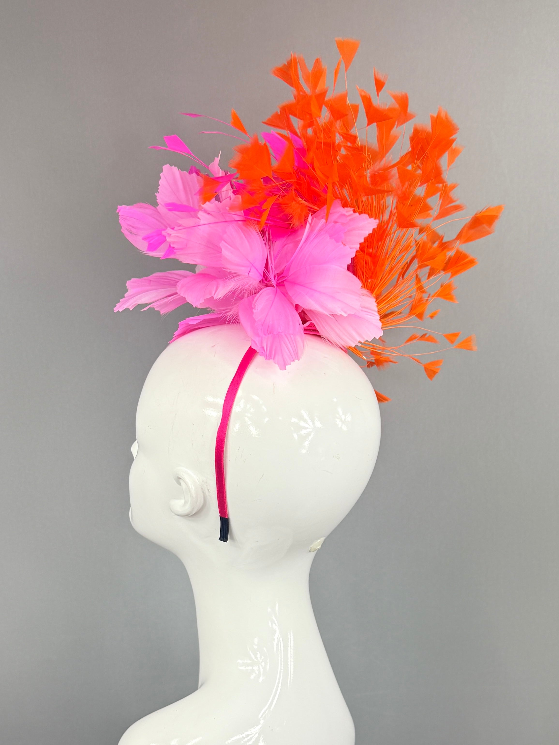 Hot Pink and Orange Kentucky Derby fascinator, Derby Hat Alternative
