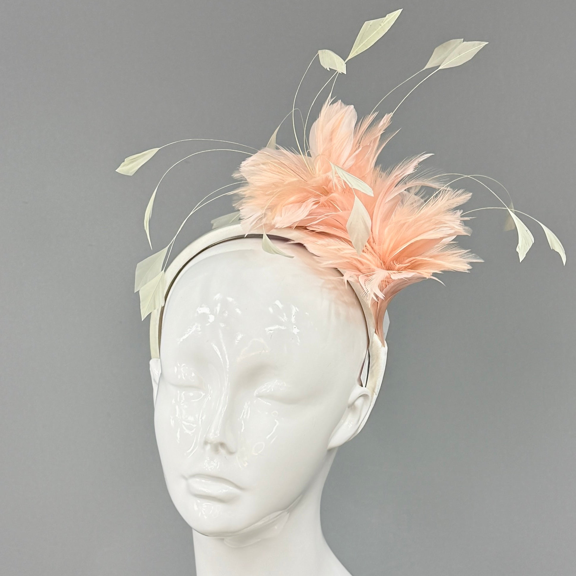 Kentucky Derby Fascinator Hat | Beige/peach feathered Headband Hat | Derbyologie