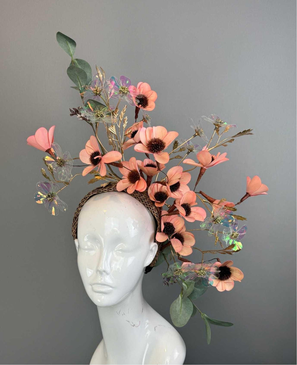 Kentucky Derby Fascinator Hat | Peachy Pink & Green Flower Headpiece | Derbyologie